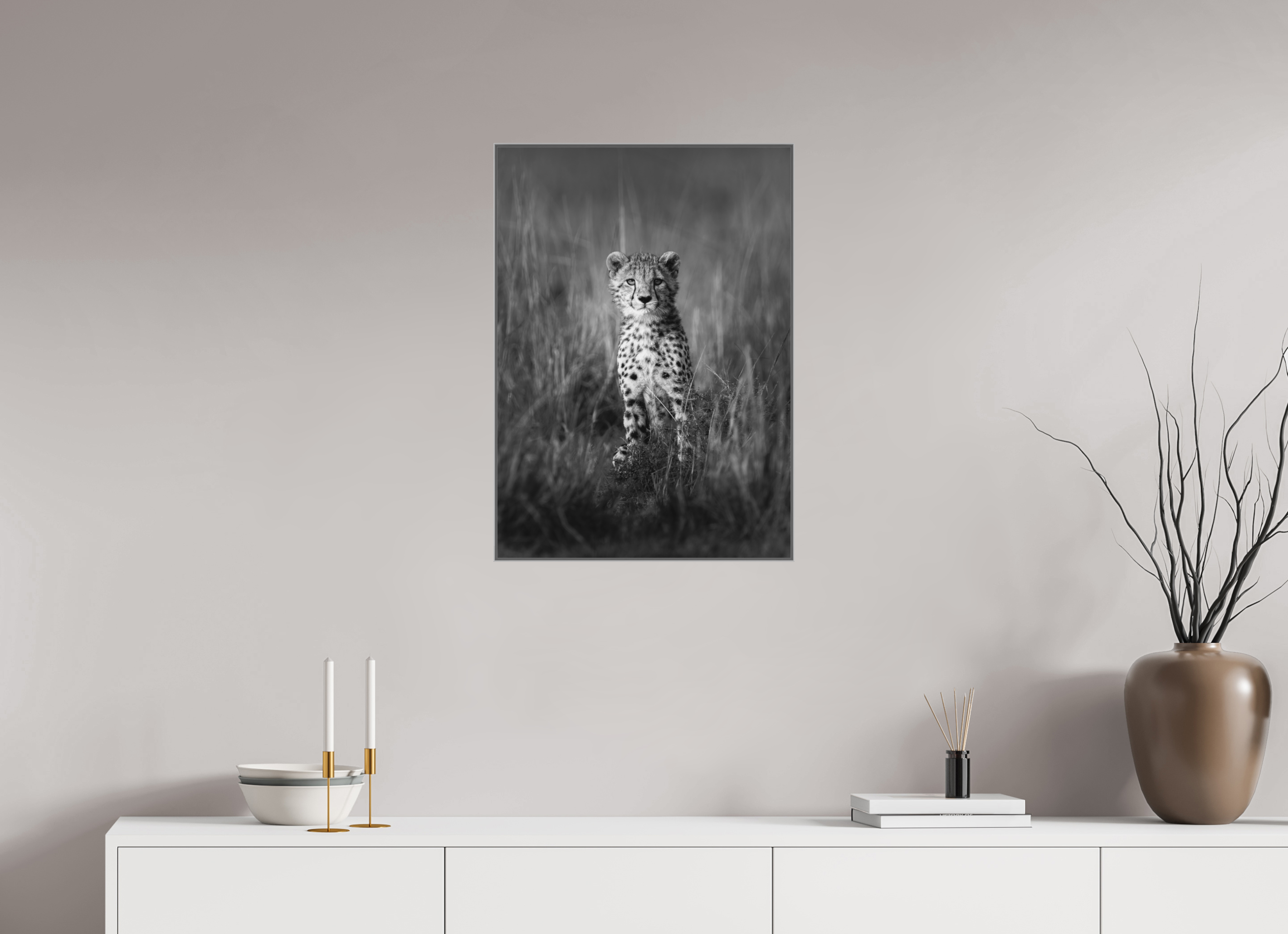 50 x 70 cm, Framed in Aluminium Art Box Printed on Ilford BW Photo Print under Acrylic Glass - w-out border The Cub III
