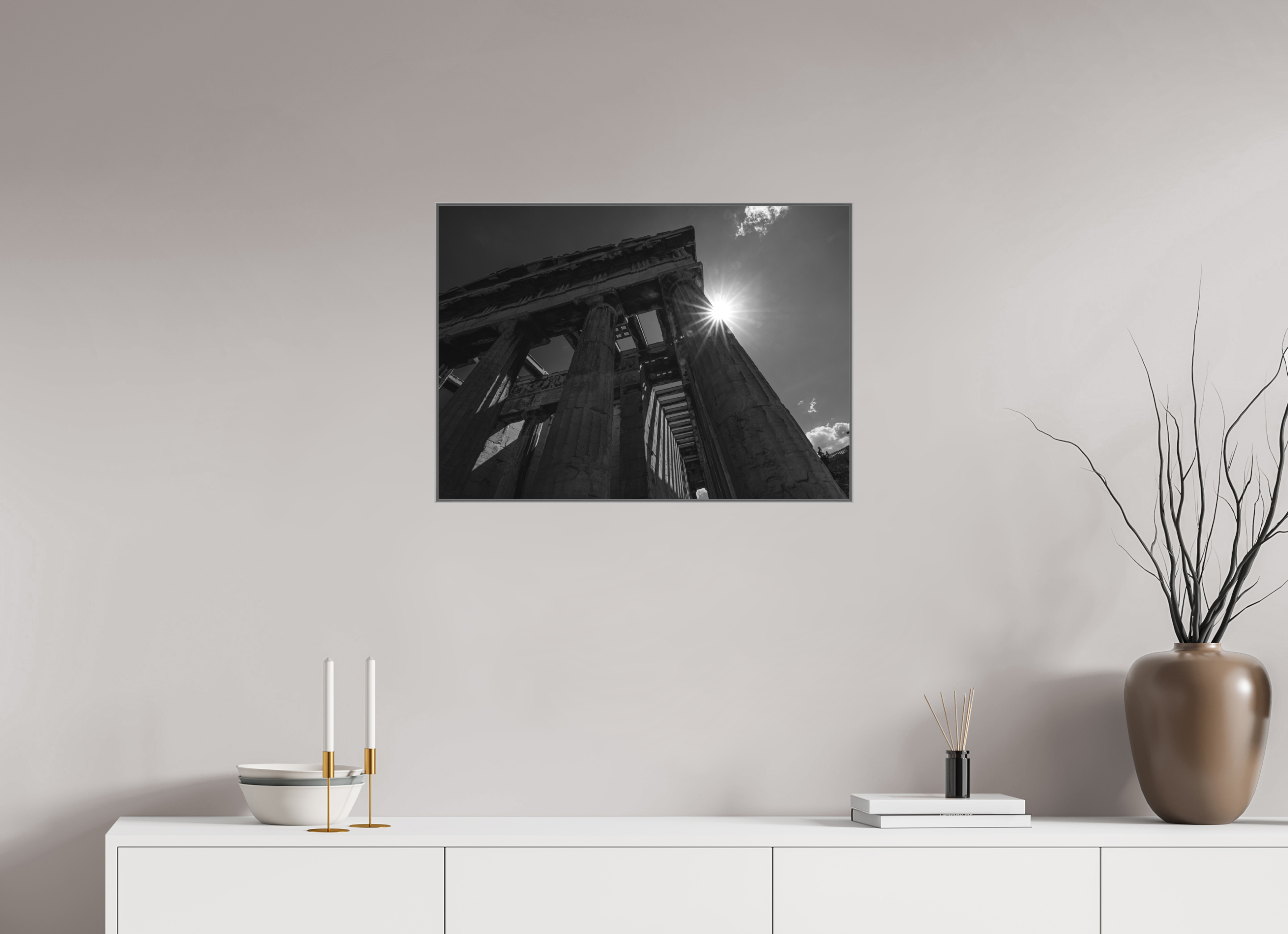 70 x 50 cm, Framed in Aluminium Art Box Printed on Ilford BW Photo Print under Acrylic Glass - w-out border Temple of Hephaestus II