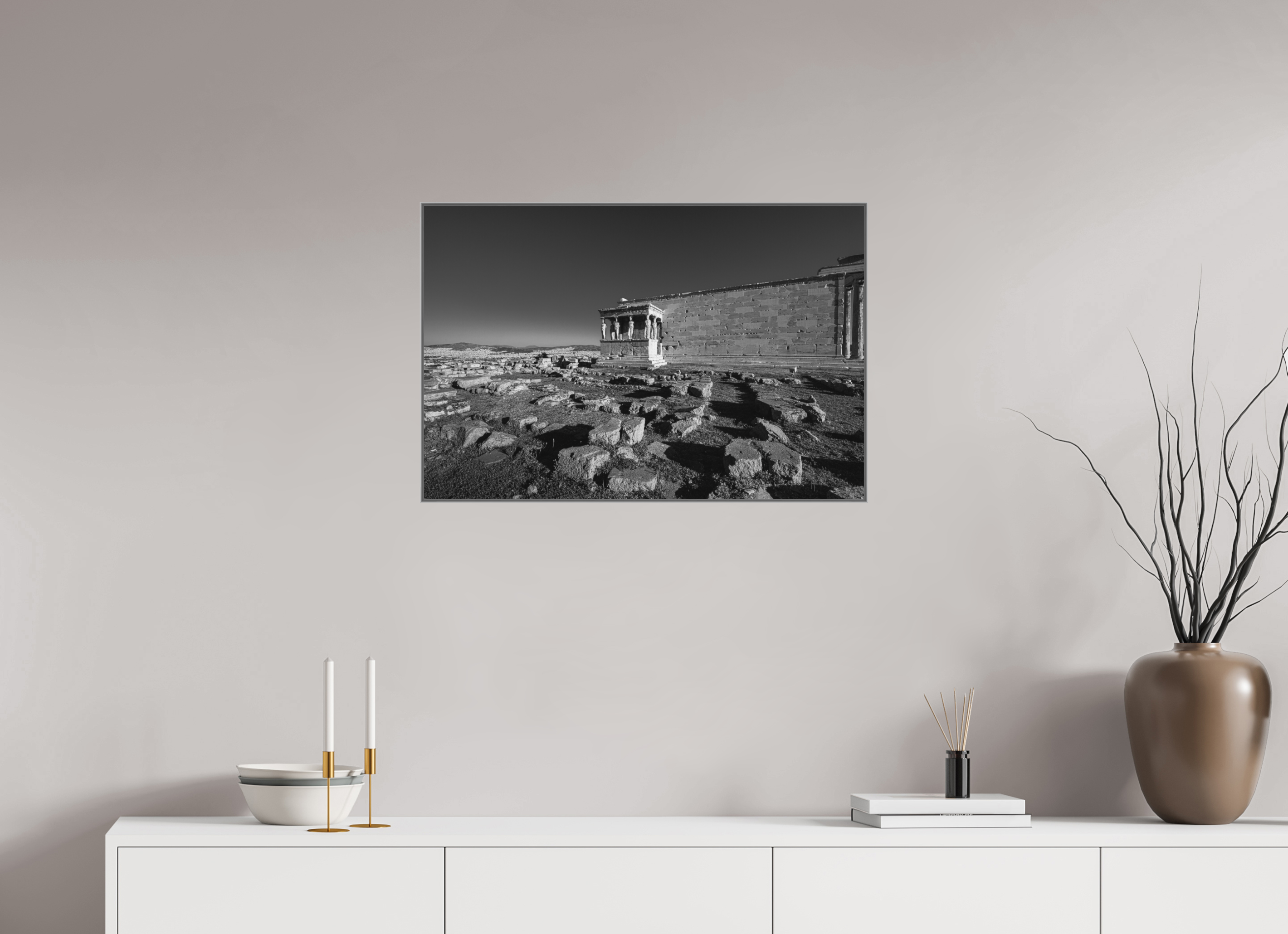 75 x 50 cm, Framed in Aluminium Art Box Printed on Ilford BW Photo Print under Acrylic Glass - w-out border The Erechtheion I