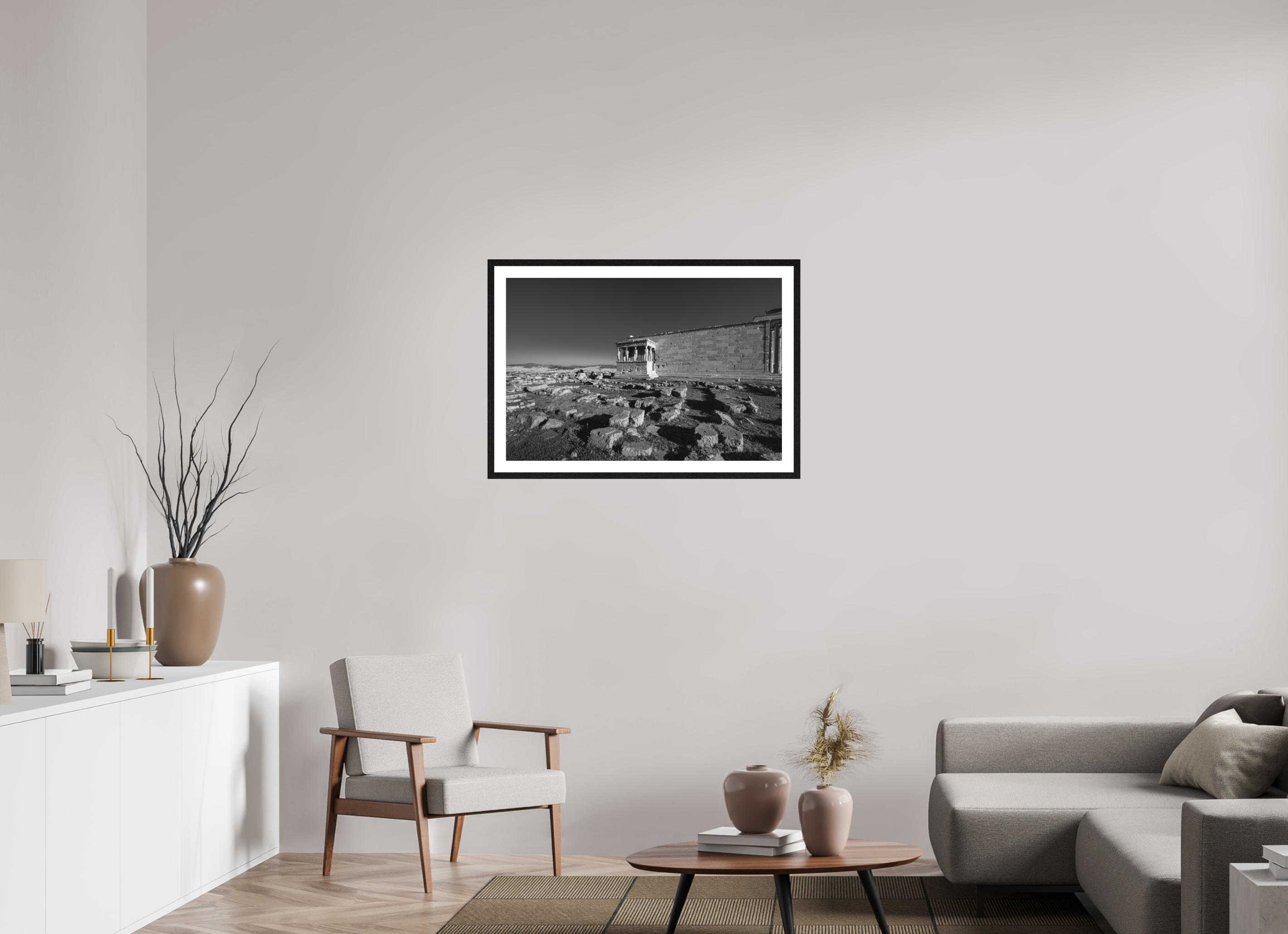 90 x 60 cm, Black oak colour frame Fine Art on 308g-m2 Hahnemühle rag paper - 3cm Passe-partout - Matte glass The Erechtheion I