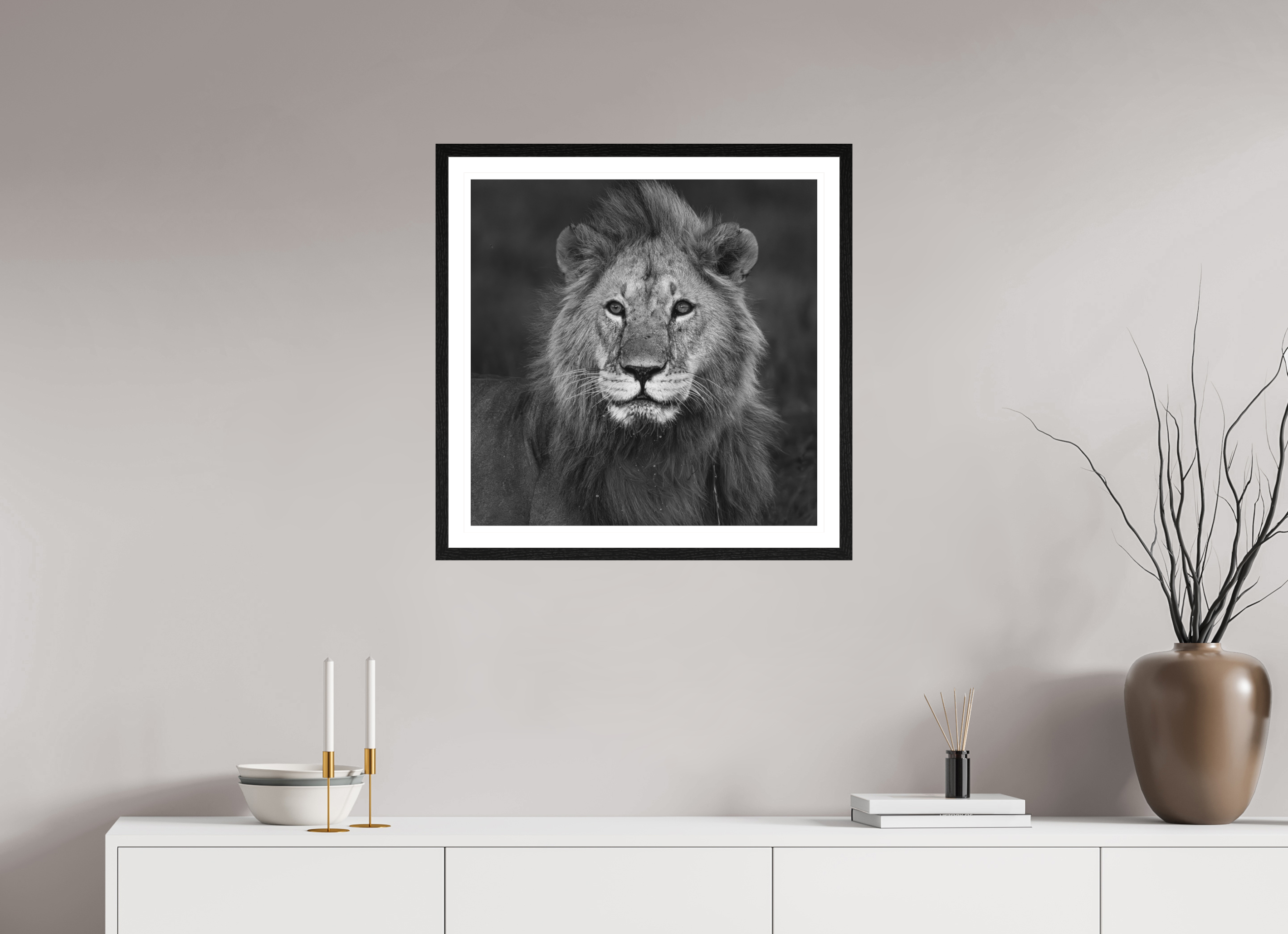 60 x 60 cm, Black oak colour frame Fine Art on 308g-m2 Hahnemühle rag paper - 3cm Passe-partout - Matte glass Rudi III