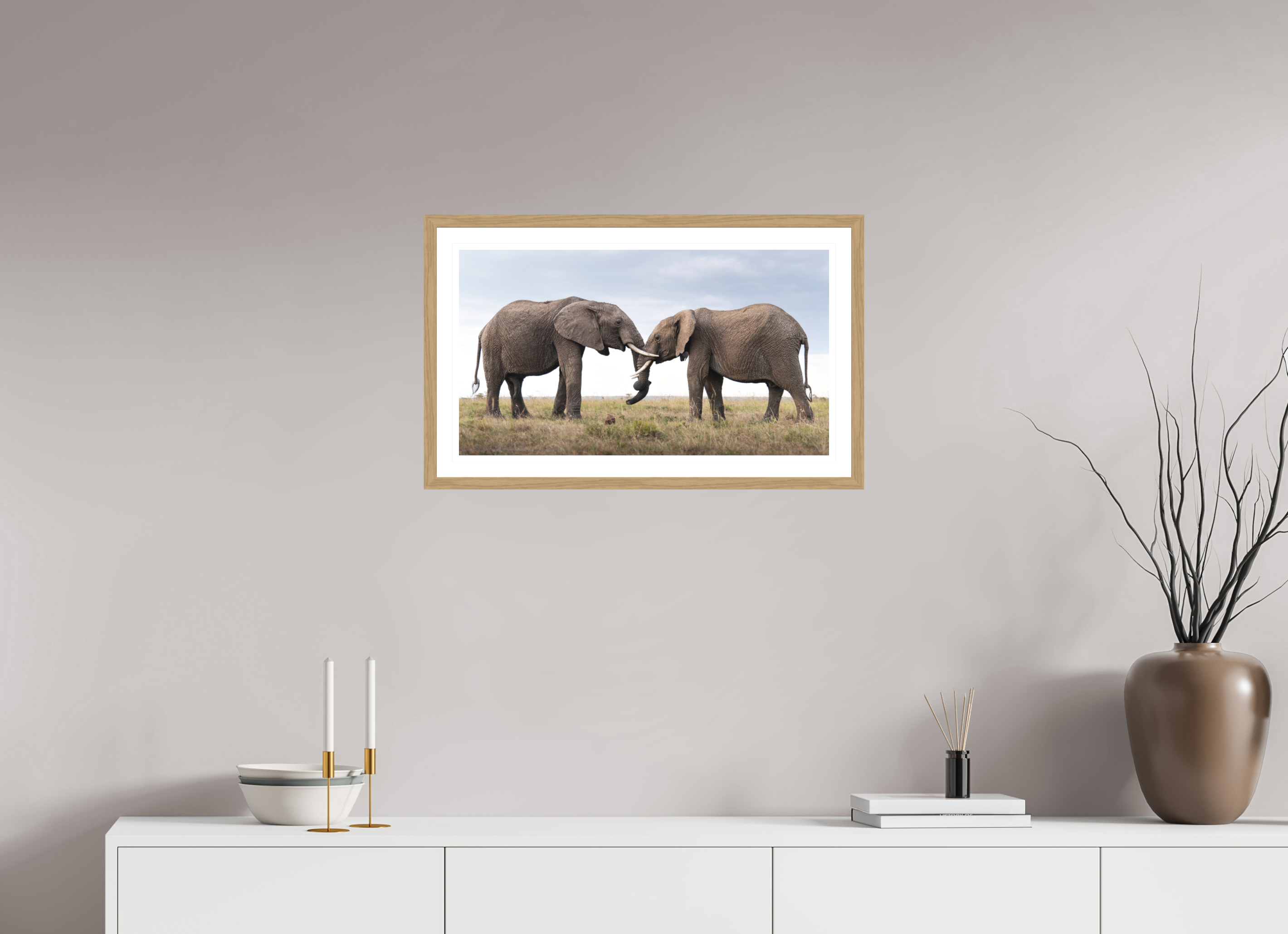 64 x 36 cm, Natural Oak colour frame Fine Art print on Hahnemühle paper with 3cm Passe-Partout w Museum glass Intimate Moments III