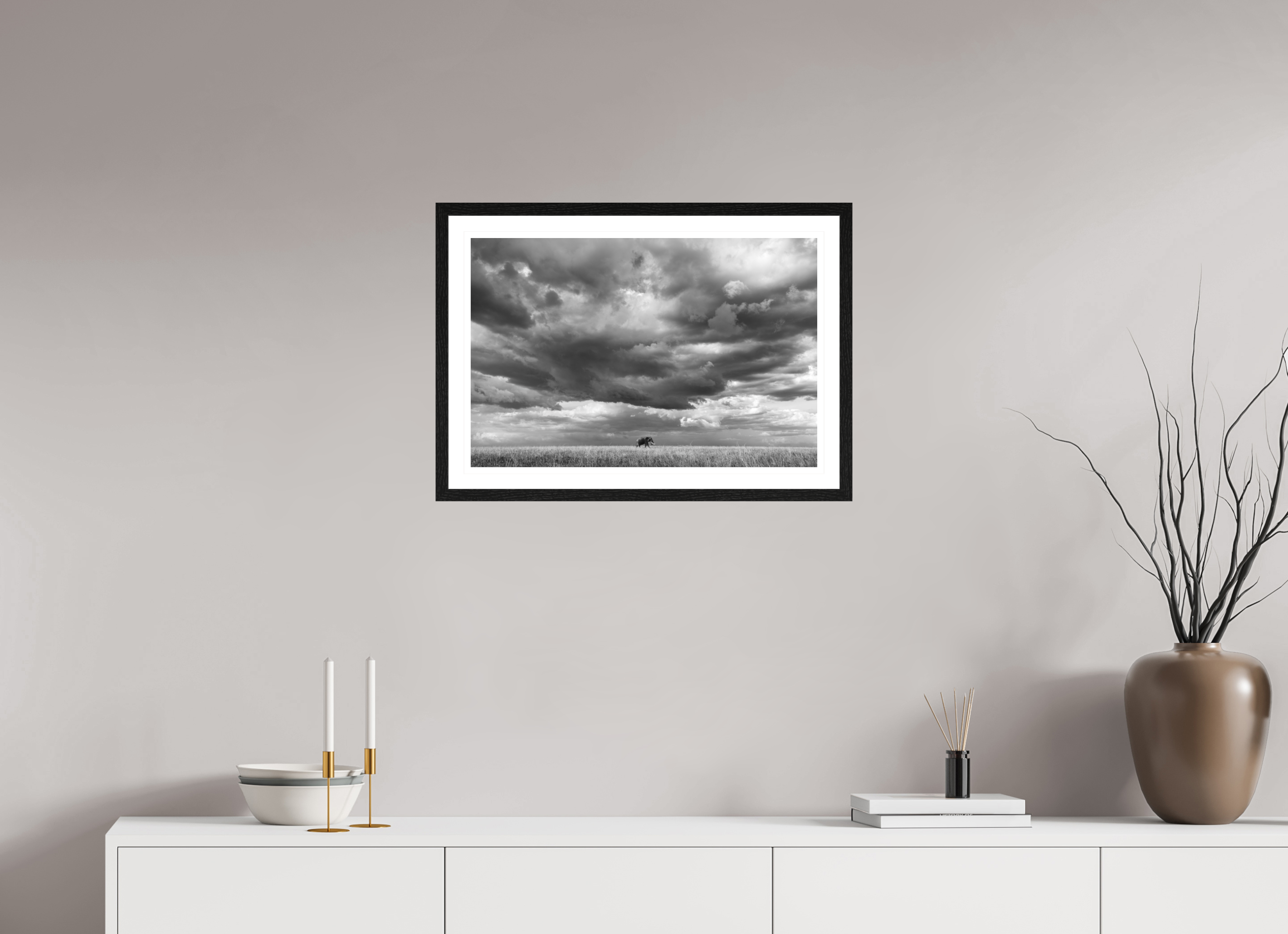 60 x 40 cm, Black oak colour frame Fine Art on 308g-m2 Hahnemühle rag paper - 3cm Passe-partout - Matte glass Awesome I