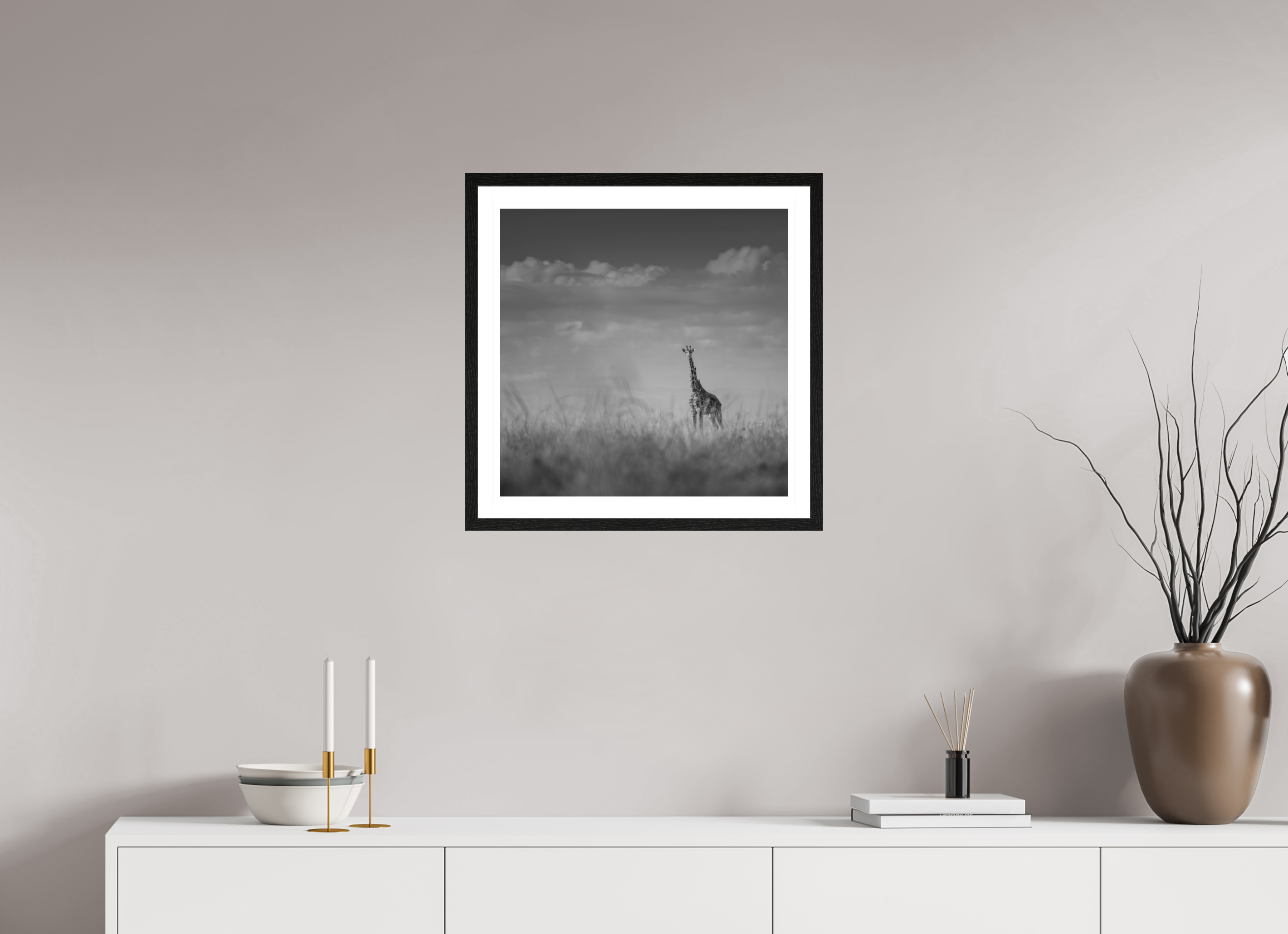 50 x 50 cm, Black oak colour frame Fine Art on 308g-m2 Hahnemühle rag paper - 3cm Passe-partout - Museum glass Giraffe I