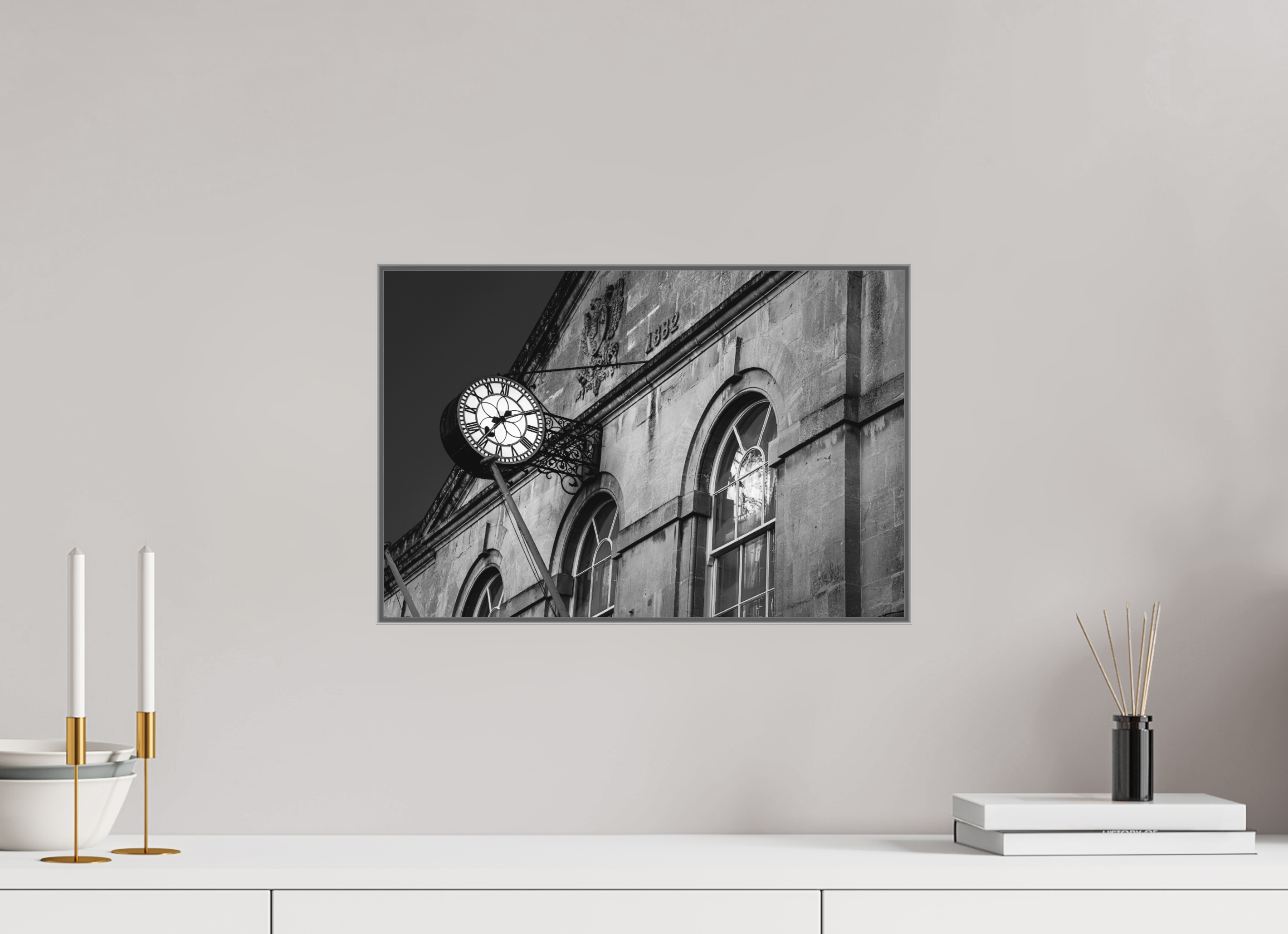 45 x 30 cm, Framed in Aluminium Art Box Printed on Ilford BW Photo Print under Acrylic Glass - w-out border Corsham Town Hall II