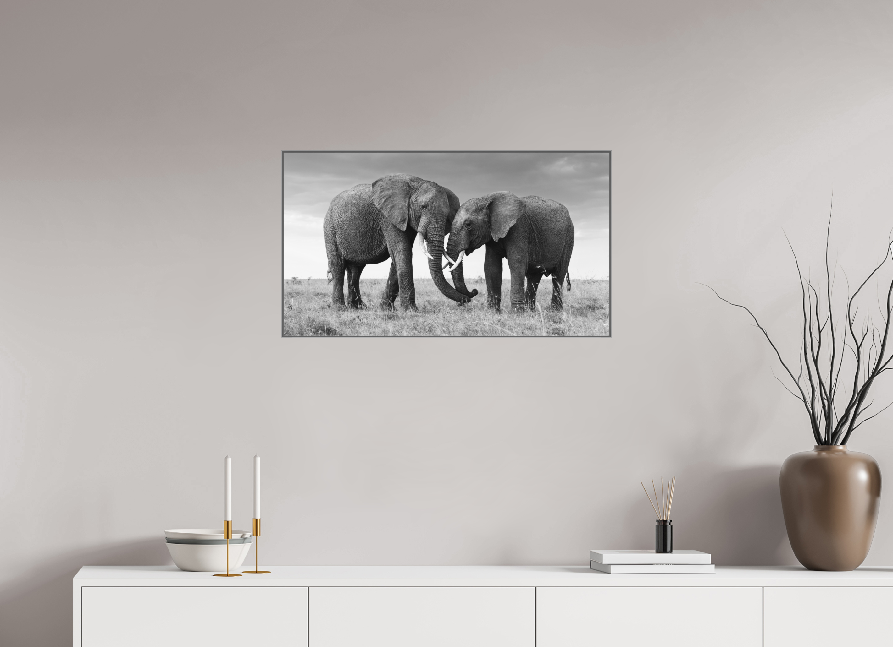 80 x 45 cm, Framed in Aluminium Art Box Printed on Ilford BW Photo Print under Acrylic Glass - w-out border Intimate Moments I