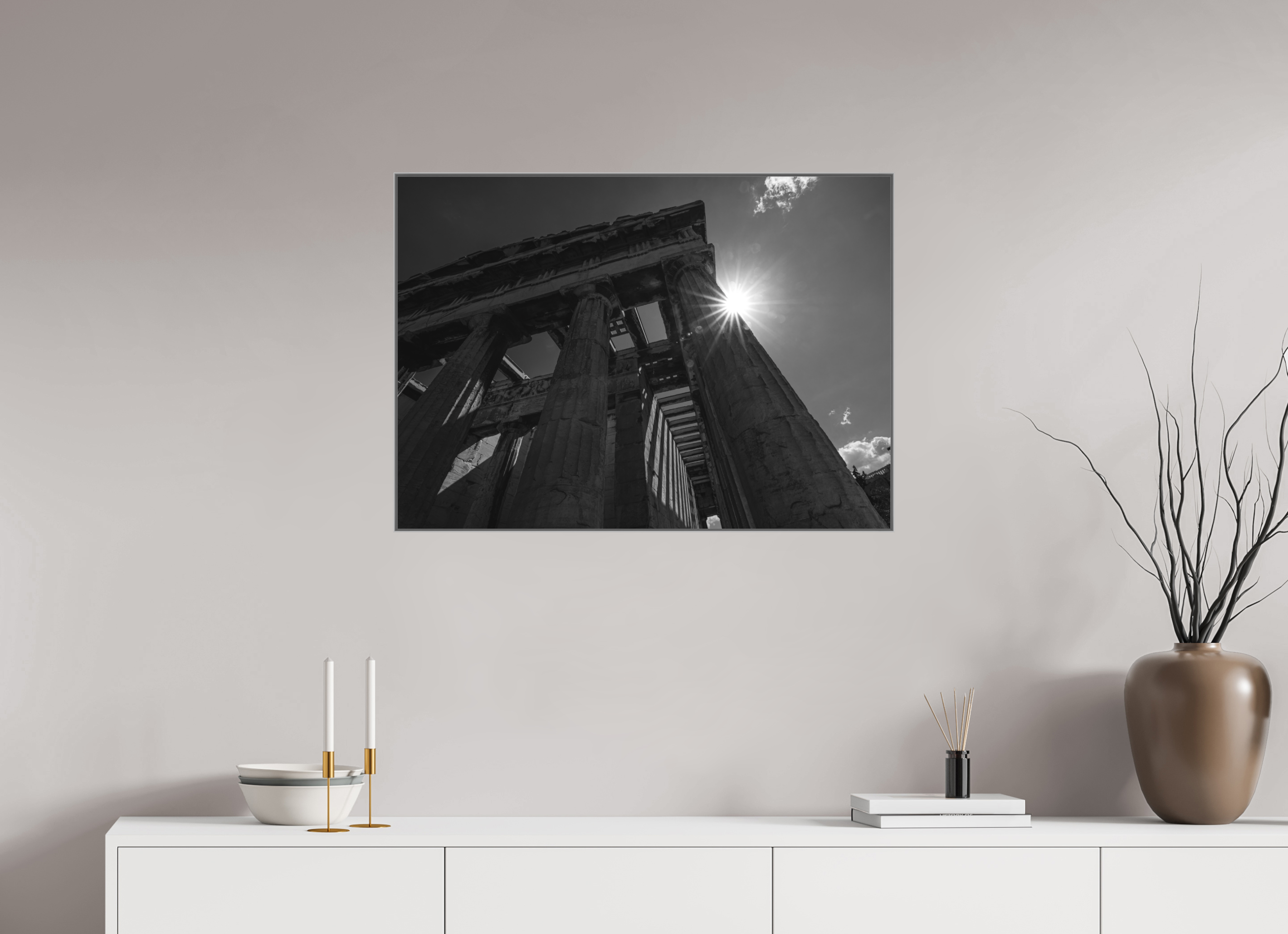 84 x 60 cm, Framed in Aluminium Art Box Printed on Ilford BW Photo Print under Acrylic Glass - w-out border Temple of Hephaestus II