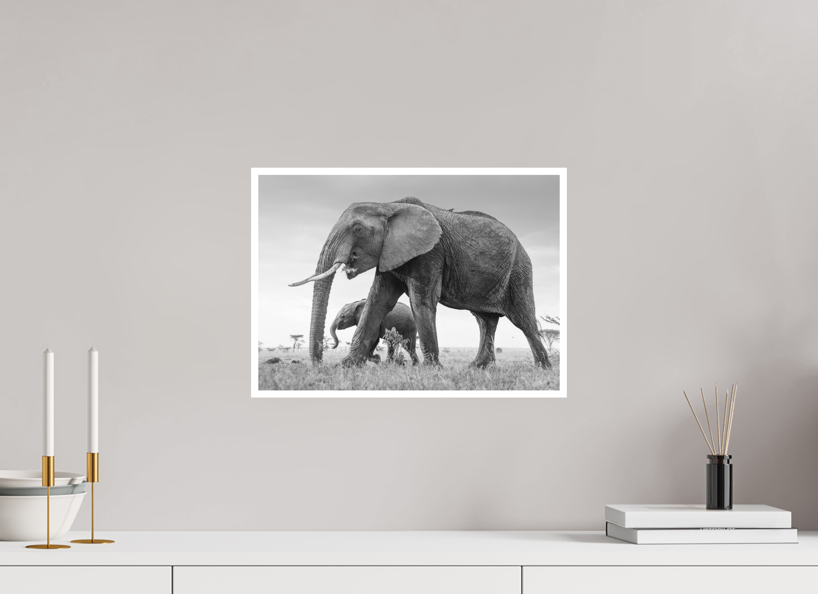 42 x 30 cm, Unframed Fine Art Giclée print on Hahnemühle Photo Rag paper with 1cm border Elephant and Baby III