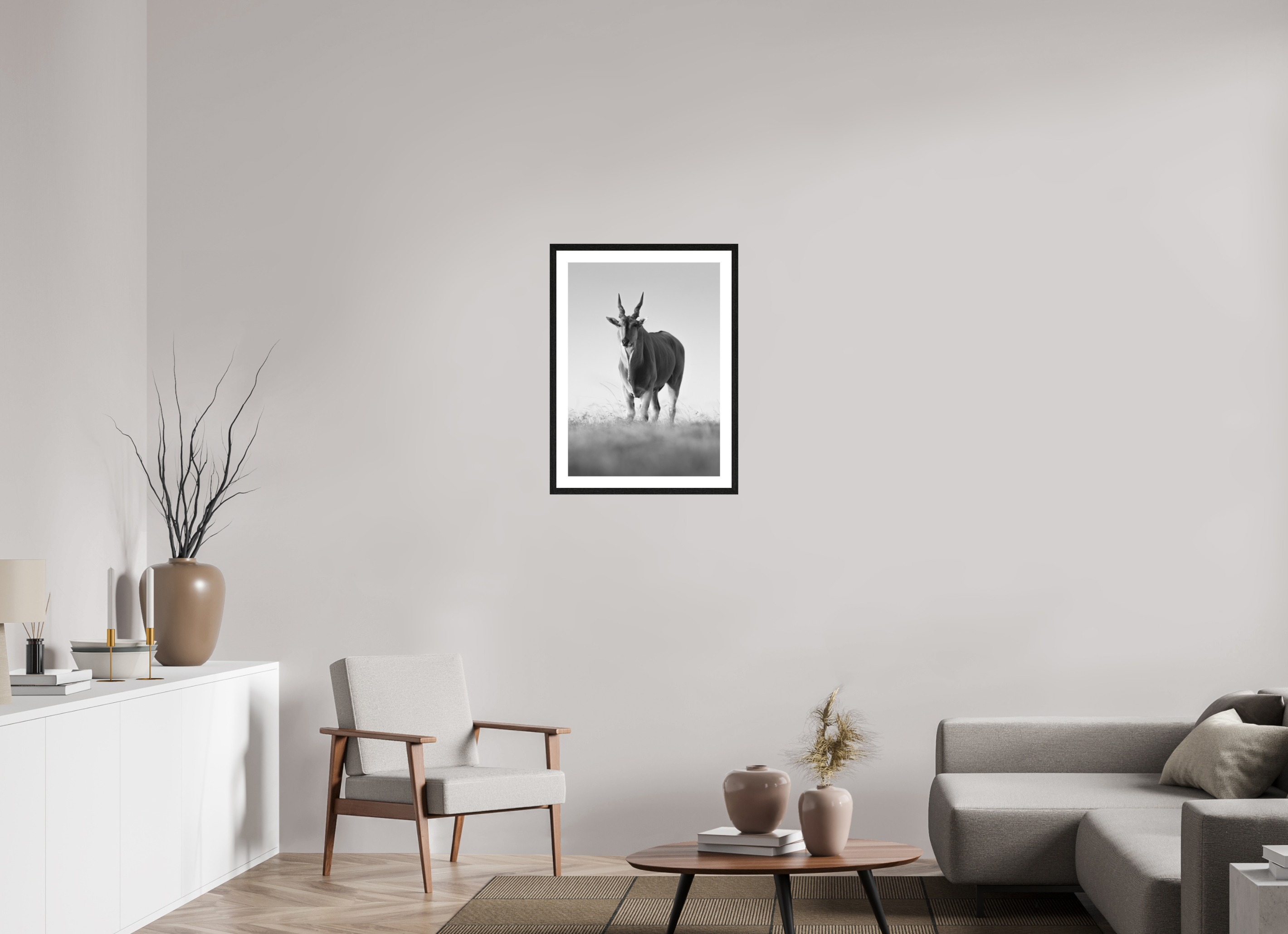 50 x 70 cm, Black oak colour frame Fine Art on 308g-m2 Hahnemühle rag paper - 3cm Passe-partout - Museum glass Elland antelope