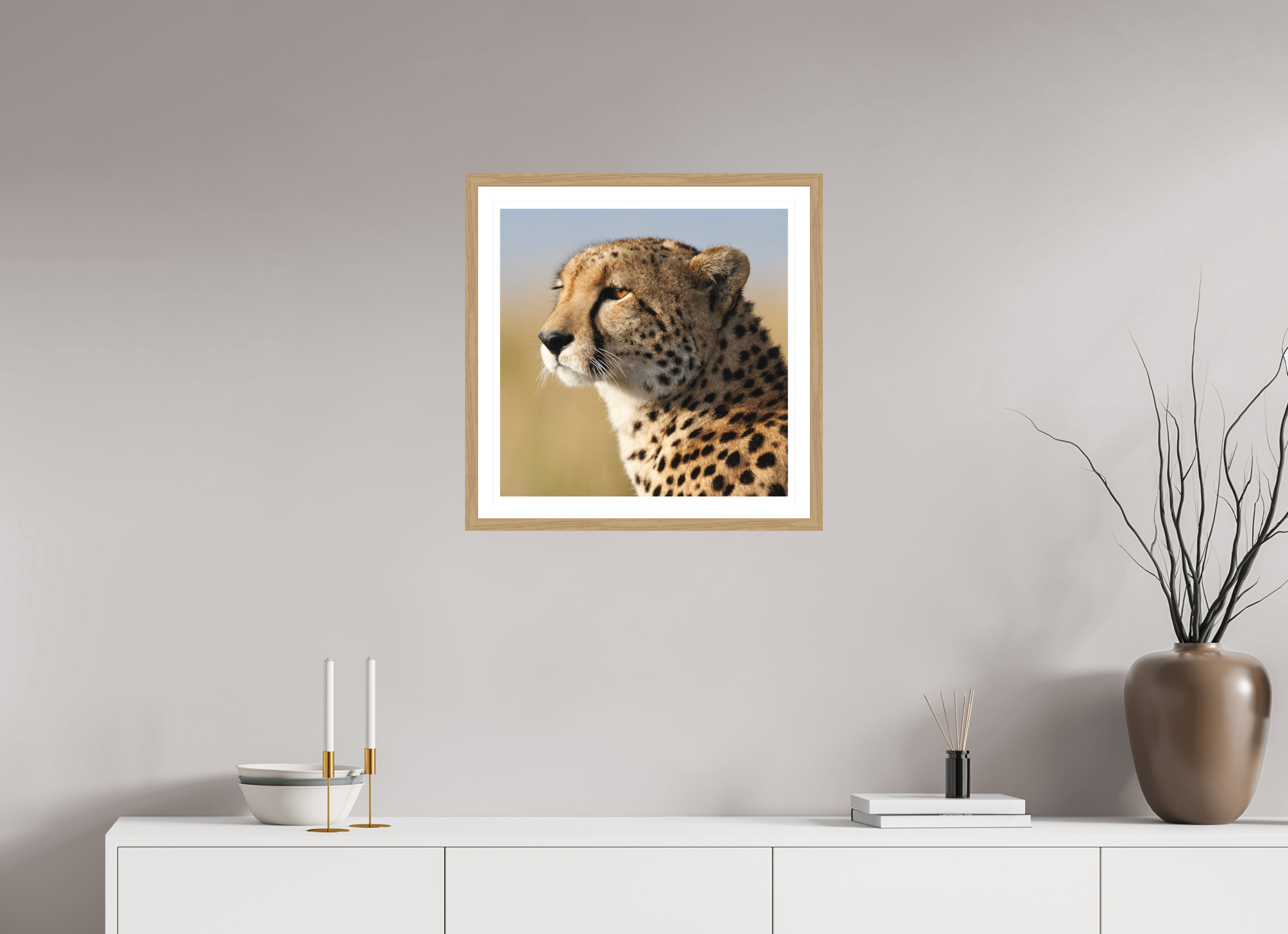 50 x 50 cm, Natural Oak colour frame Fine Art print on Hahnemühle paper with 3cm Passe-Partout w Museum glass Kulete IV