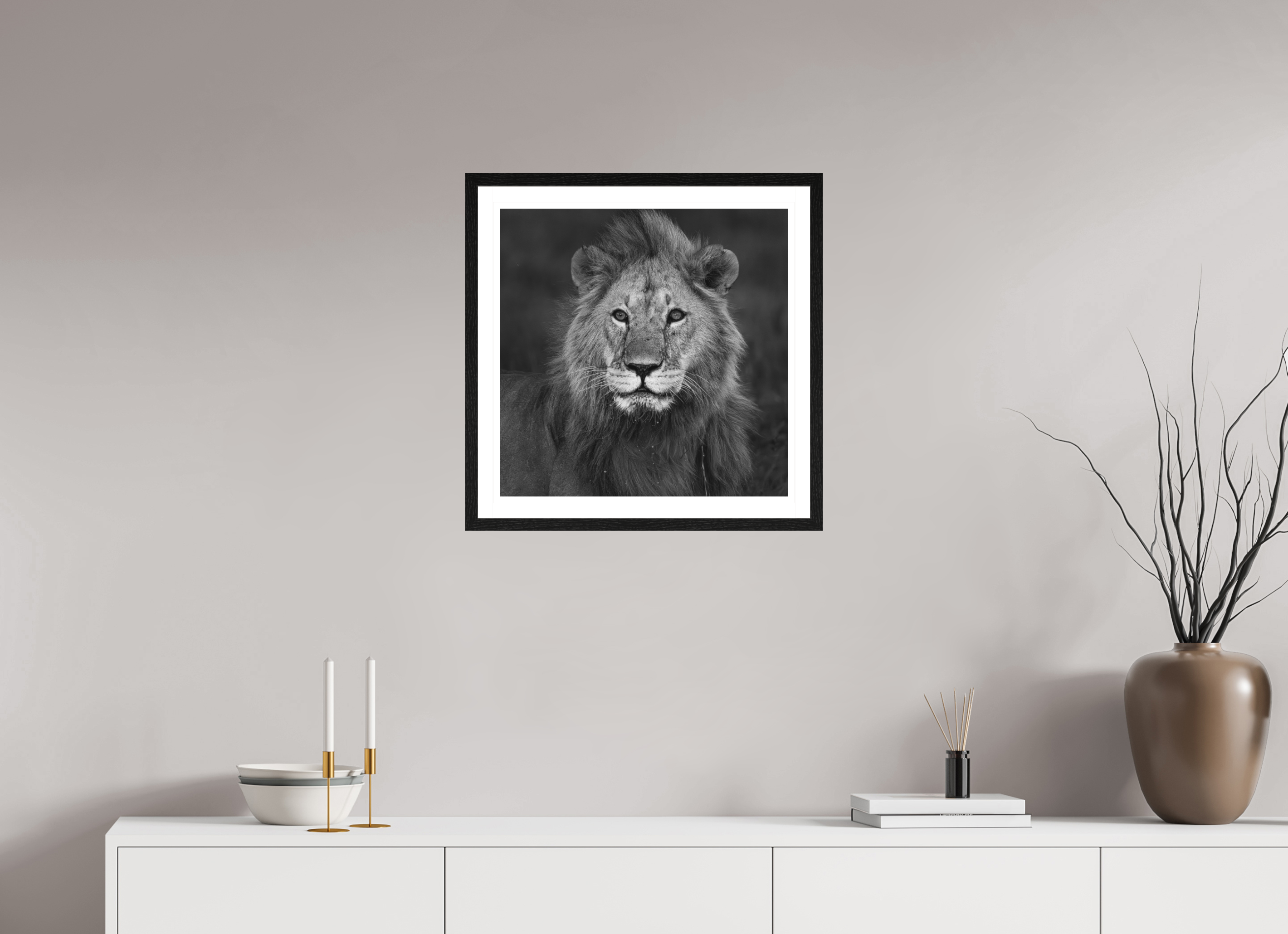 50 x 50 cm, Black oak colour frame Fine Art on 308g-m2 Hahnemühle rag paper - 3cm Passe-partout - Matte glass Rudi III