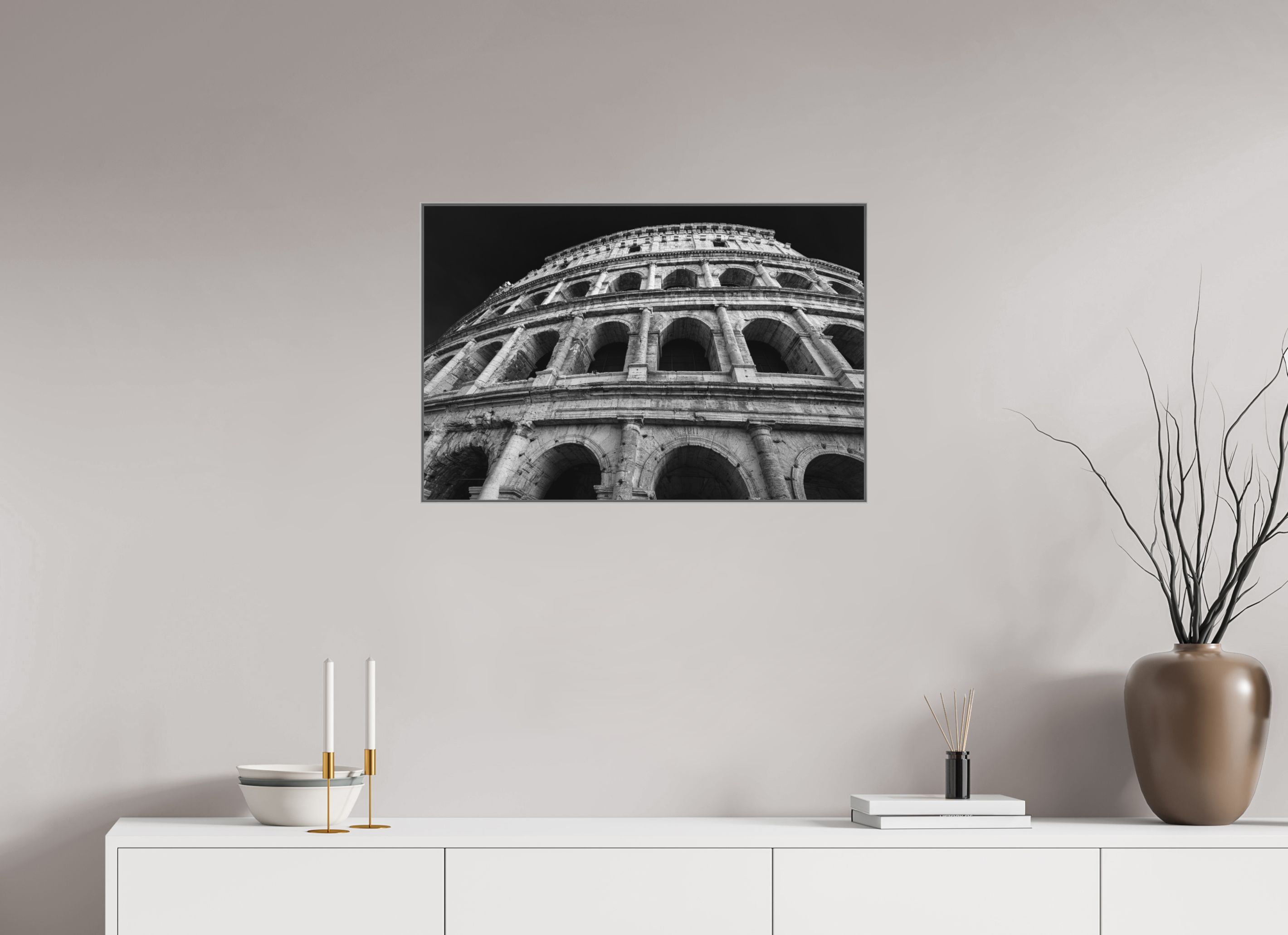 75 x 50 cm, Framed in Aluminium Art Box Printed on Ilford BW Photo Print under Acrylic Glass - w-out border Colosseum II