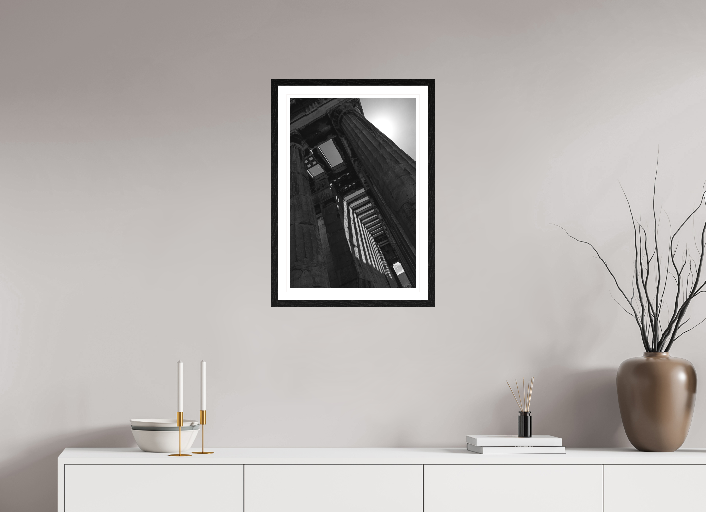 40 x 60 cm, Black oak colour frame Fine Art on 308g-m2 Hahnemühle rag paper - 3cm Passe-partout - Matte glass Temple of Hephaestus III