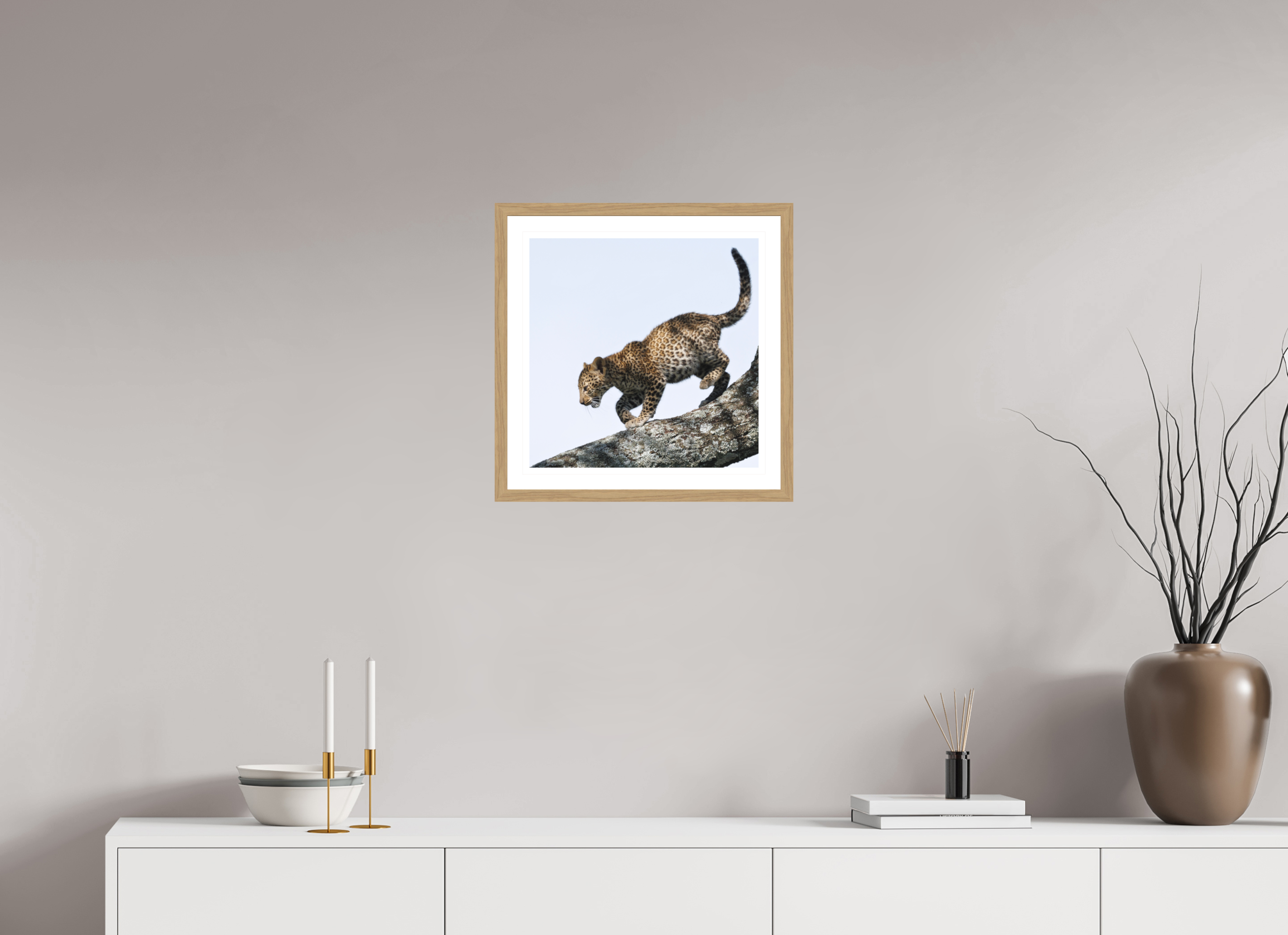 40 x 40 cm, Natural Oak colour frame Fine Art print on Hahnemühle paper with 3cm Passe-Partout w Museum glass Namunyak II