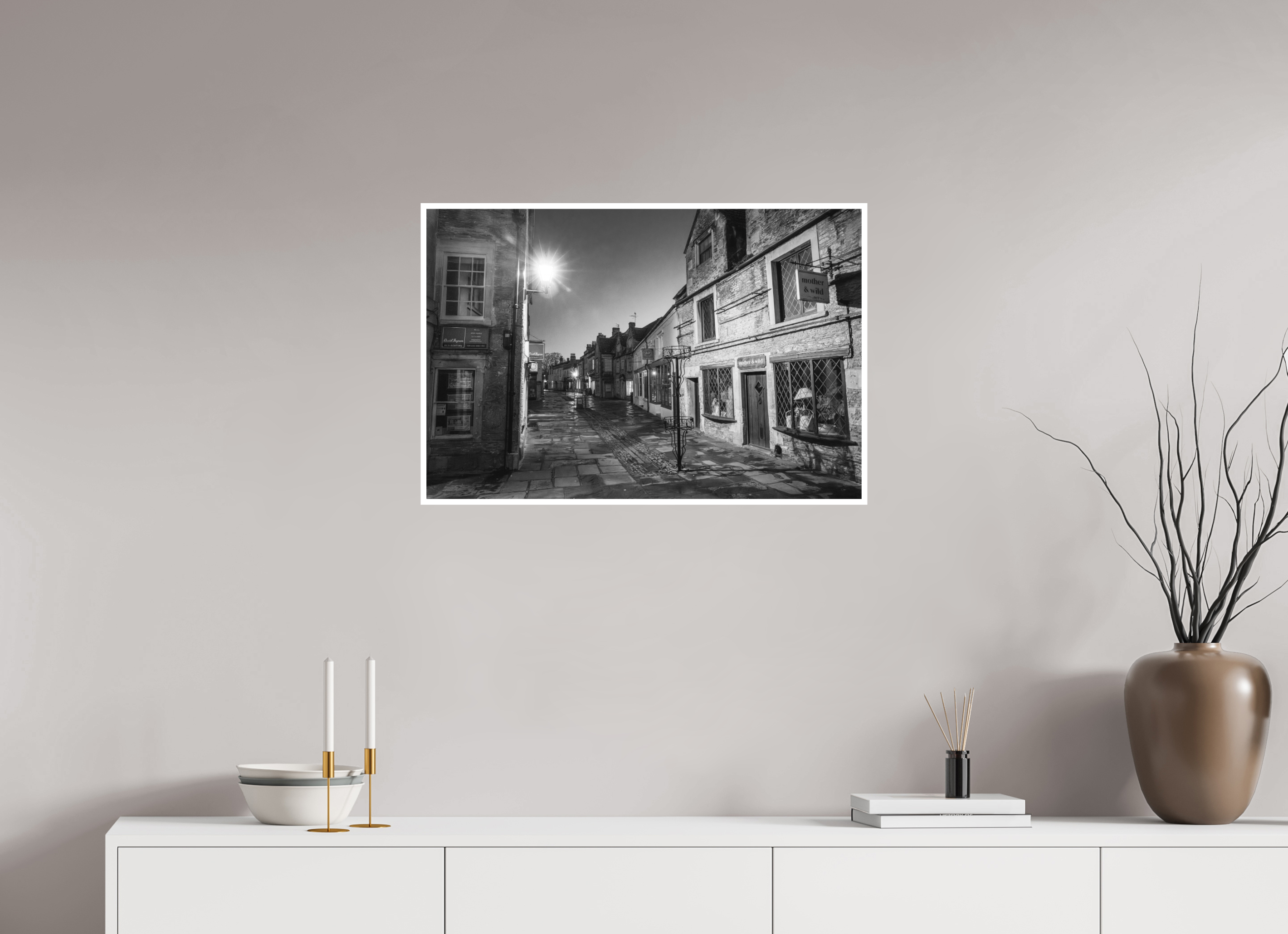 75 x 50 cm, Unframed Fine Art Giclée print on Hahnemühle Photo Rag paper with 1cm border Corsham High Street
