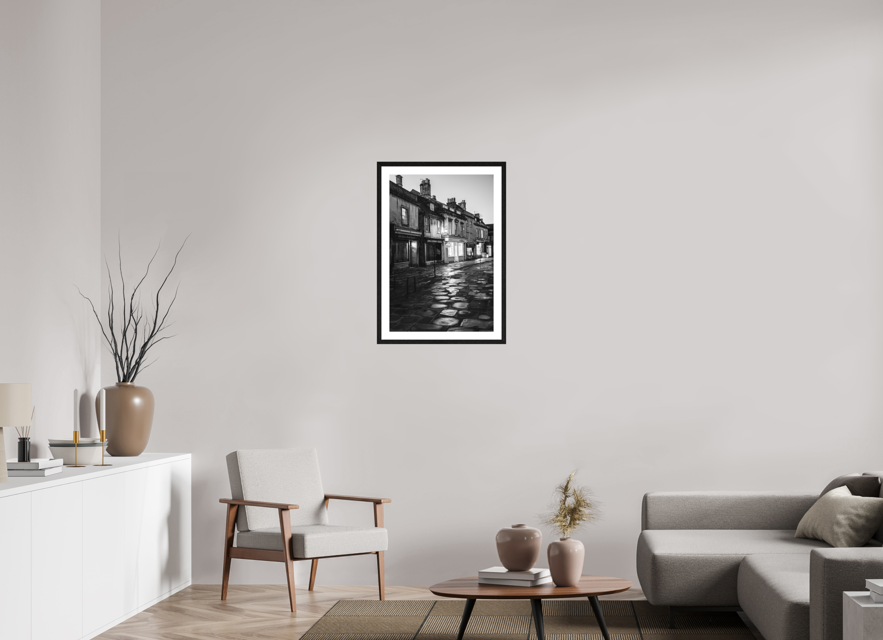 50 x 75 cm, Black oak colour frame Fine Art on 308g-m2 Hahnemühle rag paper - 3cm Passe-partout - Matte glass Corsham High Street II