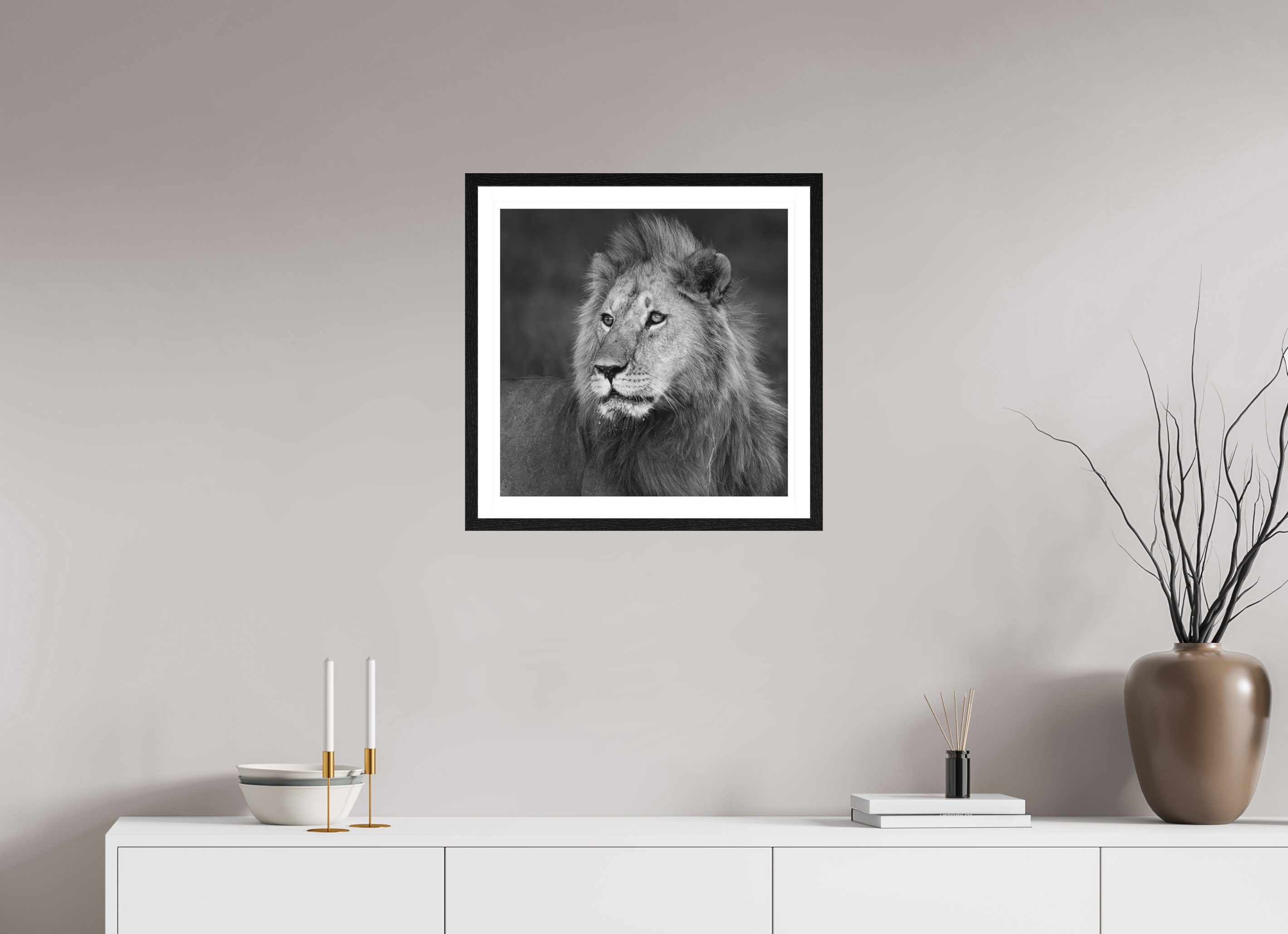 50 x 50 cm, Black oak colour frame Fine Art on 308g-m2 Hahnemühle rag paper - 3cm Passe-partout - Matte glass Rudi