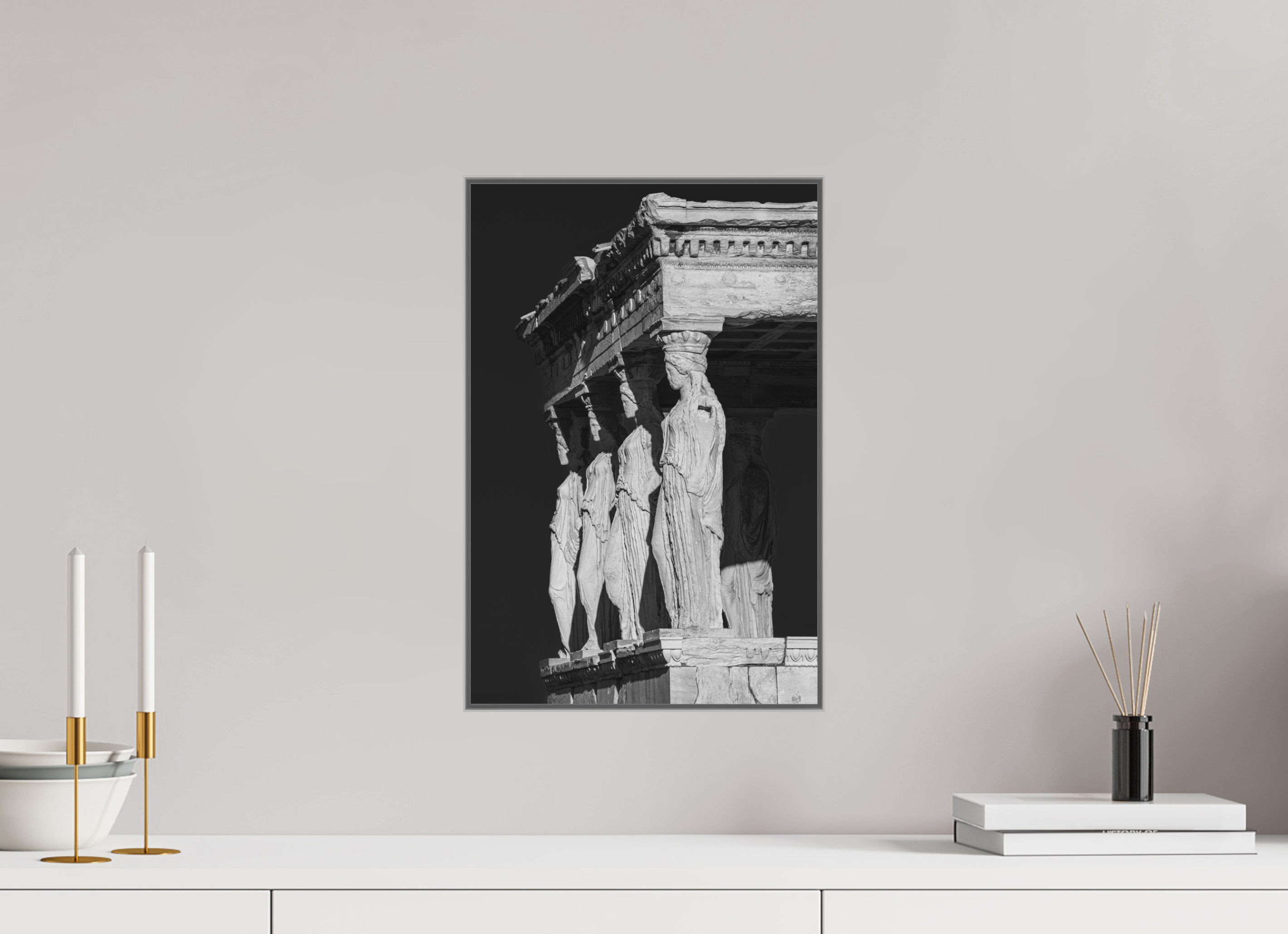 30 x 45 cm, Framed in Aluminium Art Box Printed on Ilford BW Photo Print under Acrylic Glass - w-out border The Erechtheion II