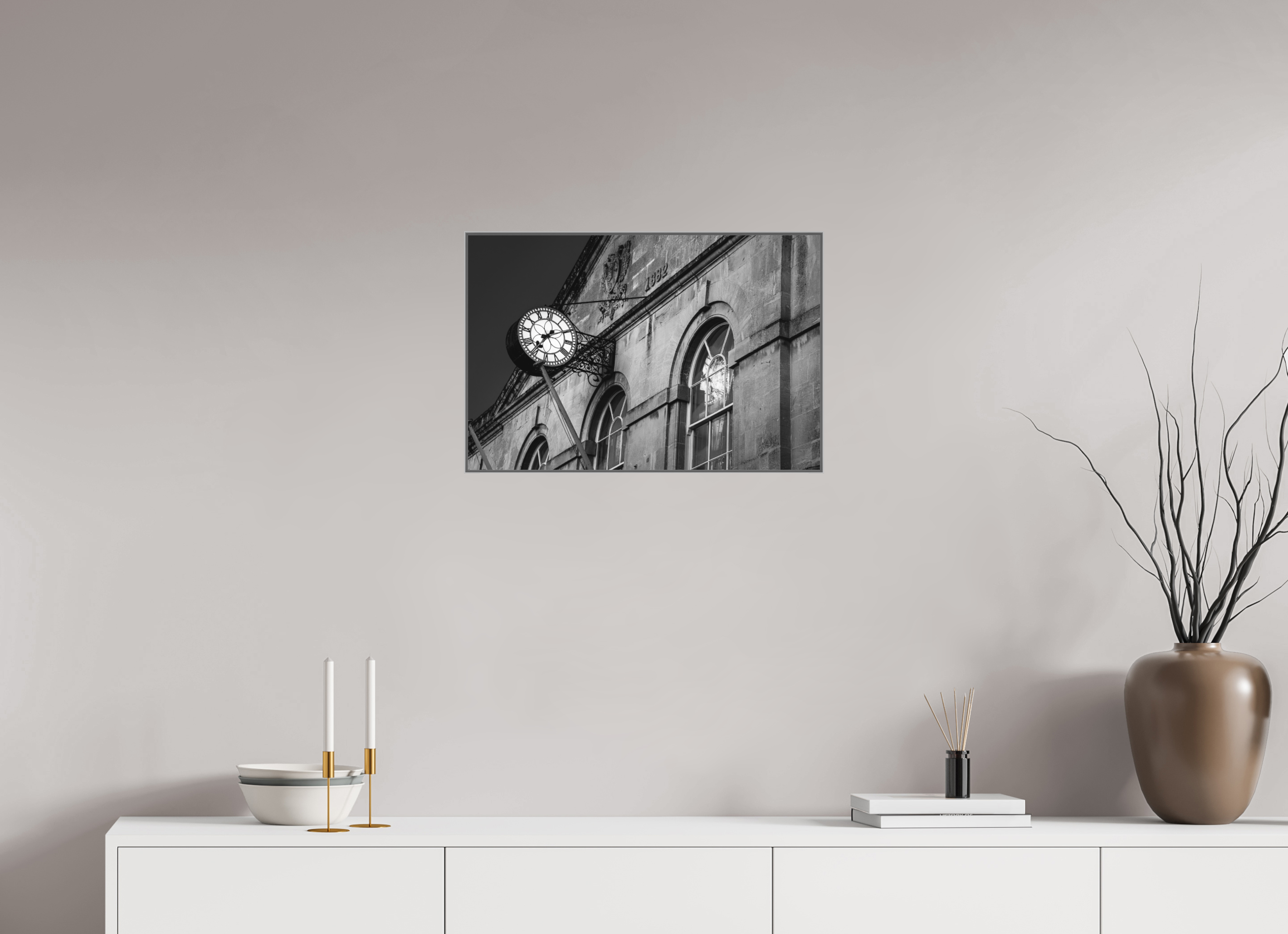 60 x 40 cm, Framed in Aluminium Art Box Printed on Ilford BW Photo Print under Acrylic Glass - w-out border Corsham Town Hall II