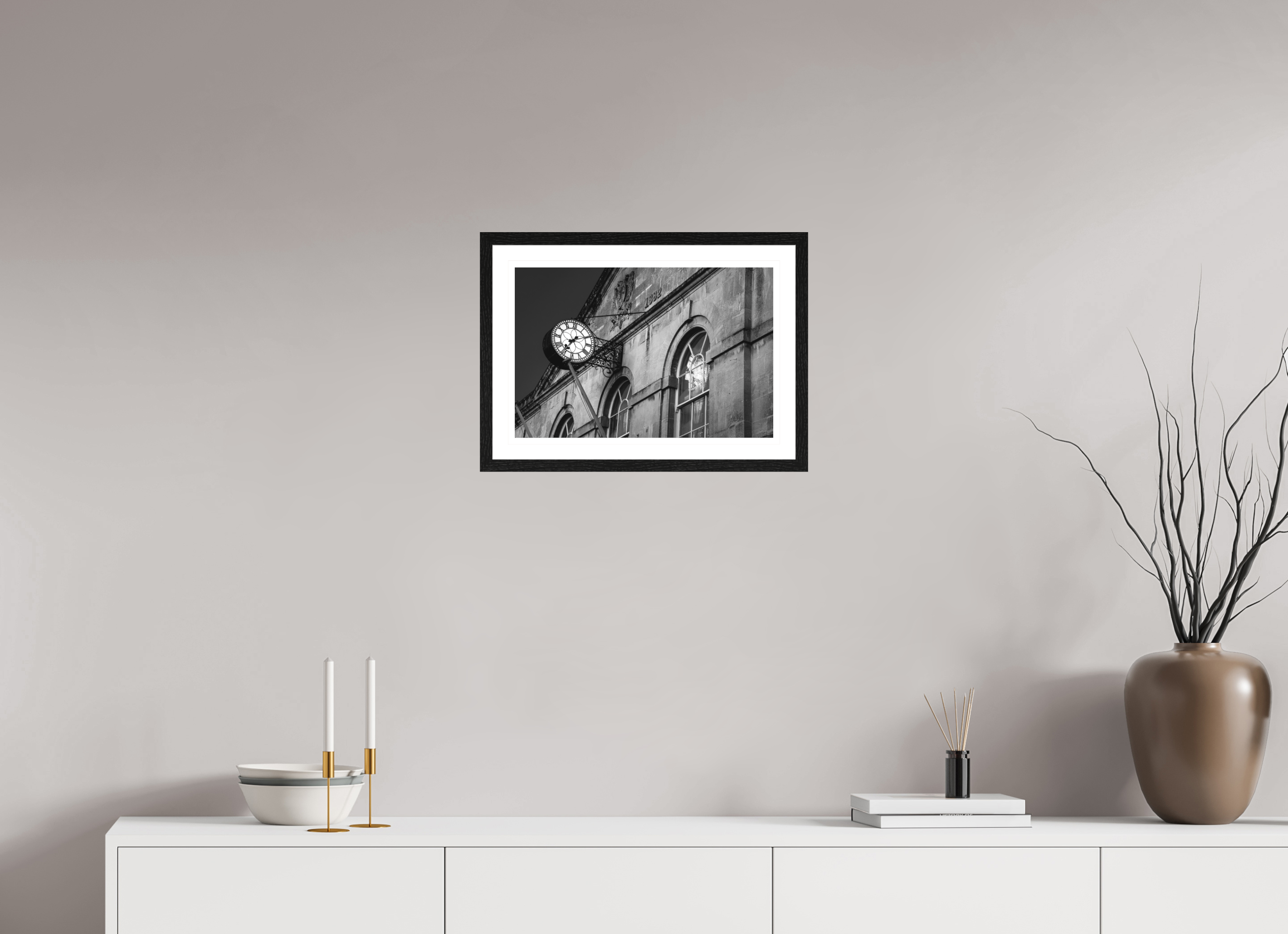 45 x 30 cm, Black oak colour frame Fine Art on 308g-m2 Hahnemühle rag paper - 3cm Passe-partout - Matte glass Corsham Town Hall II