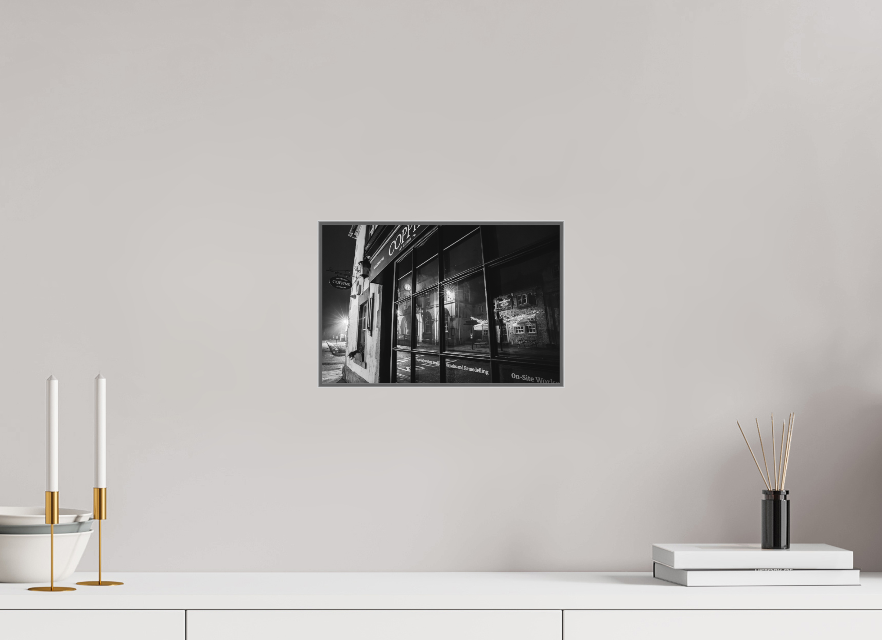30 x 20 cm, Framed in Aluminium Art Box Printed on Ilford BW Photo Print under Acrylic Glass - w-out border Reflections on Corsham
