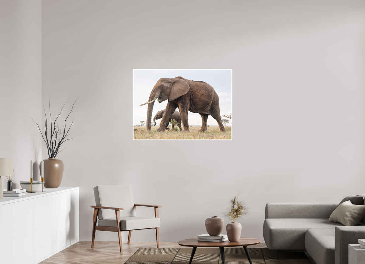 112 x 80 cm, Unframed Fine Art Giclée print on Hahnemühle Photo Rag paper with 1cm border Elephant and Baby III - Colour