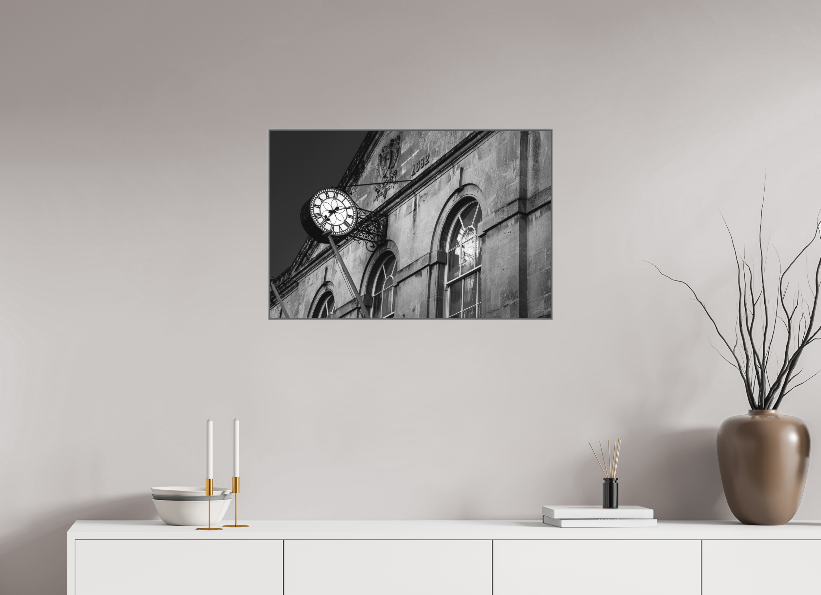 75 x 50 cm, Framed in Aluminium Art Box Printed on Ilford BW Photo Print under Acrylic Glass - w-out border Corsham Town Hall II