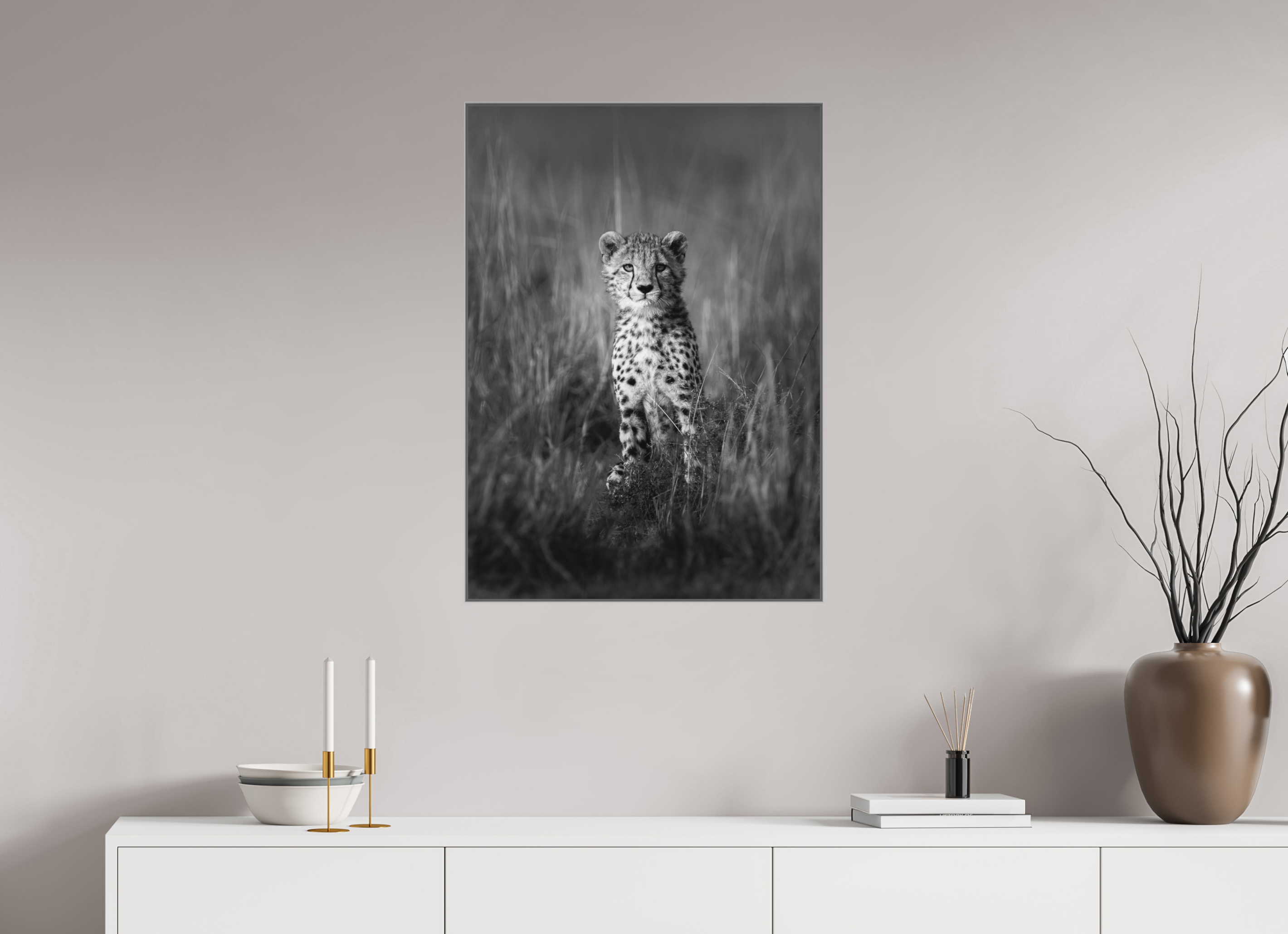 60 x 84 cm, Framed in Aluminium Art Box Printed on Ilford BW Photo Print under Acrylic Glass - w-out border The Cub III
