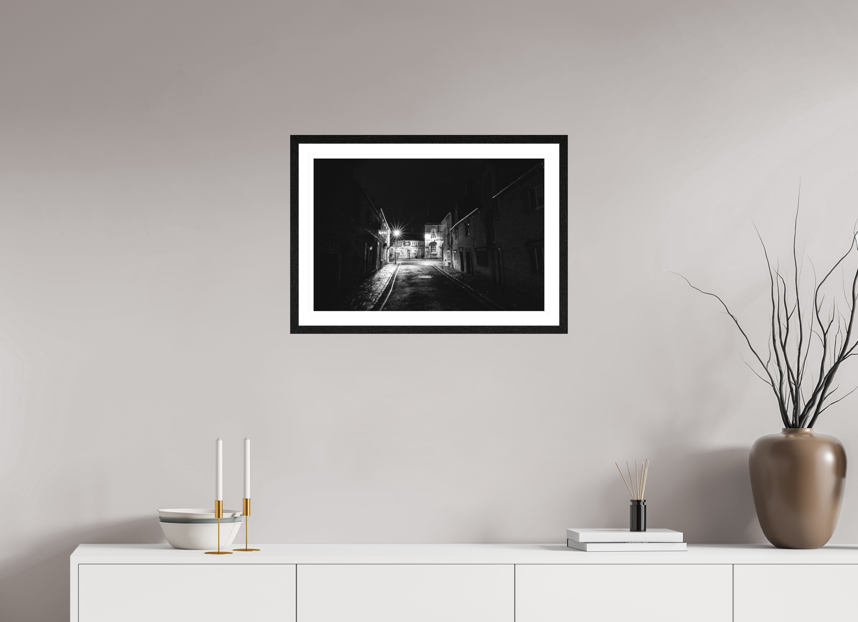 60 x 40 cm, Black oak colour frame Fine Art on 308g-m2 Hahnemühle rag paper - 3cm Passe-partout - Matte glass Church Street, Corsham
