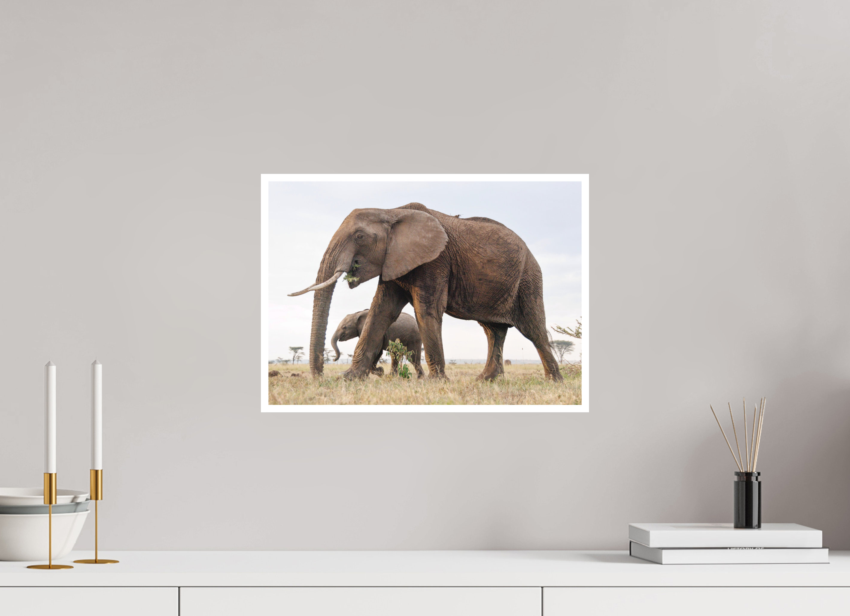42 x 30 cm, Unframed Fine Art Giclée print on Hahnemühle Photo Rag paper with 1cm border Elephant and Baby III