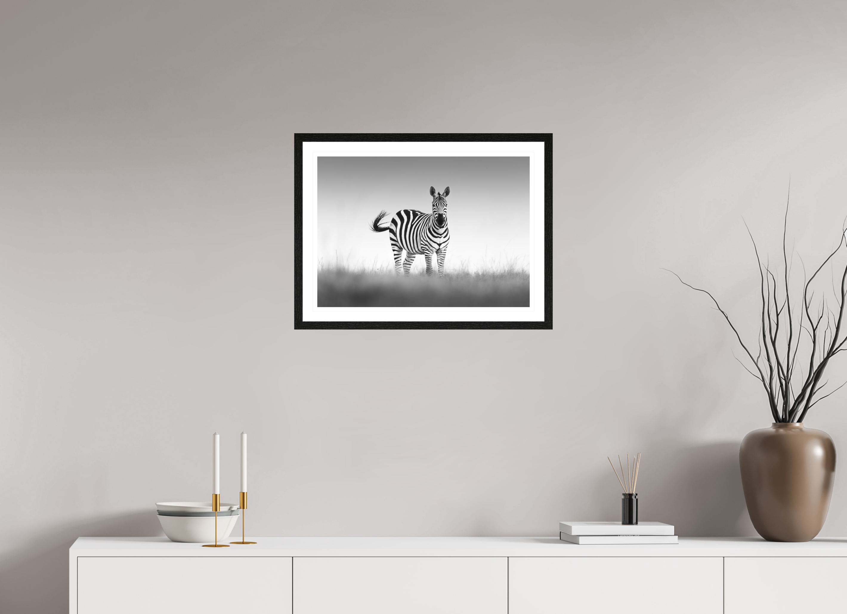 56 x 40 cm, Black oak colour frame Fine Art on 308g-m2 Hahnemühle rag paper - 3cm Passe-partout - Matte glass Striped and Proud
