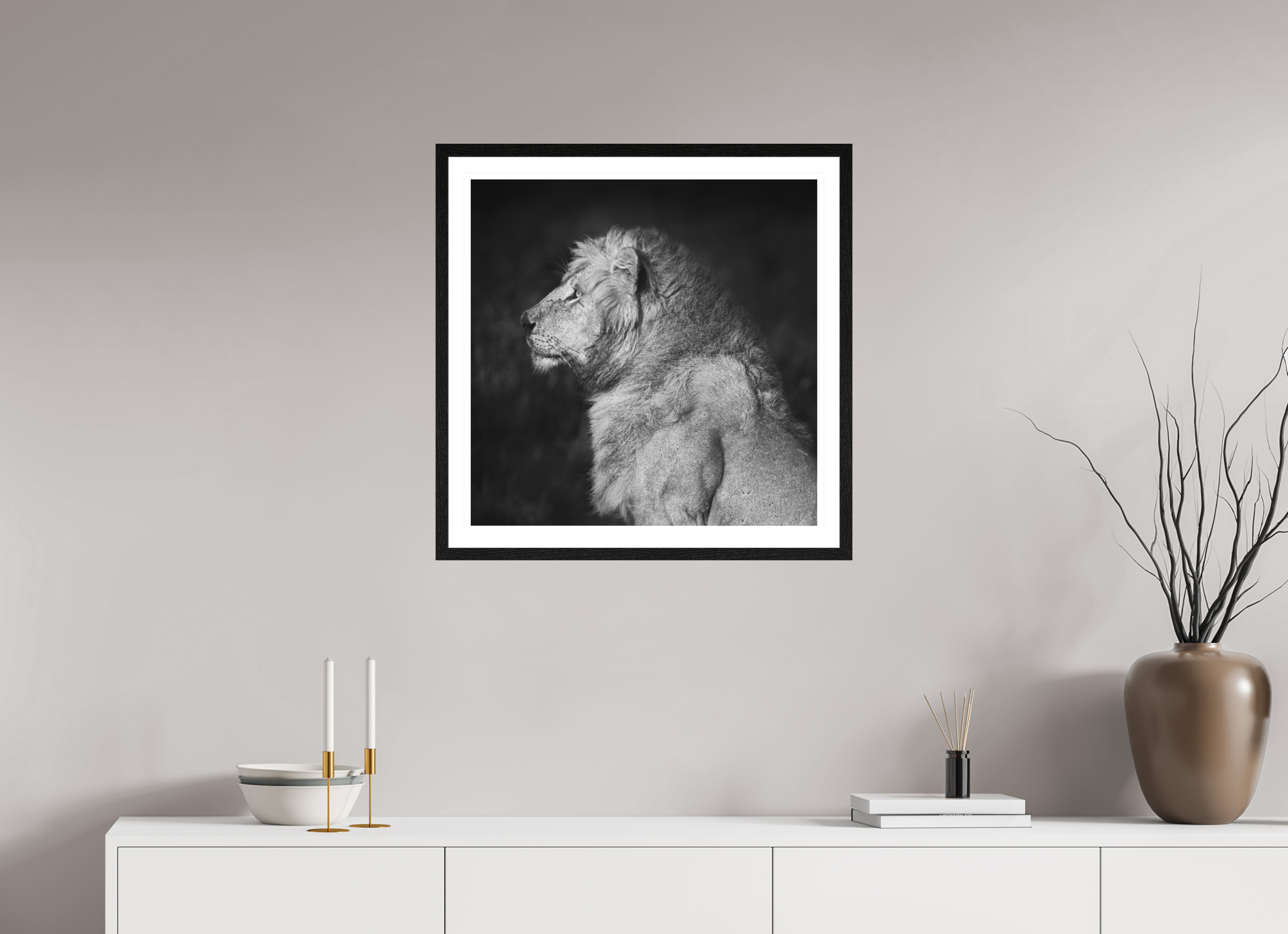 60 x 60 cm, Black oak colour frame Fine Art on 308g-m2 Hahnemühle rag paper - 3cm Passe-partout - Museum glass King