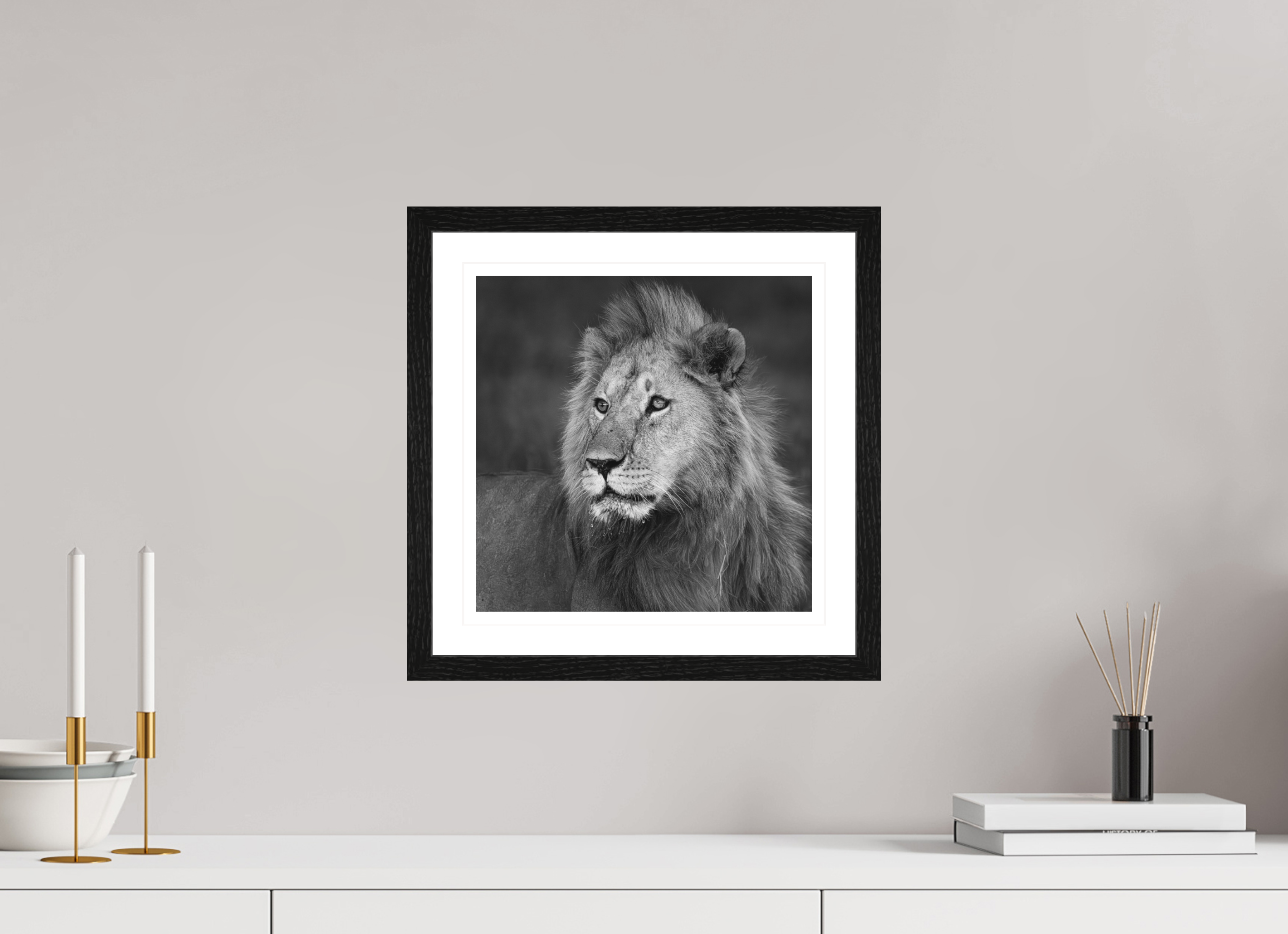 30 x 30 cm, Black oak colour frame Fine Art on 308g-m2 Hahnemühle rag paper - 3cm Passe-partout - Matte glass Rudi