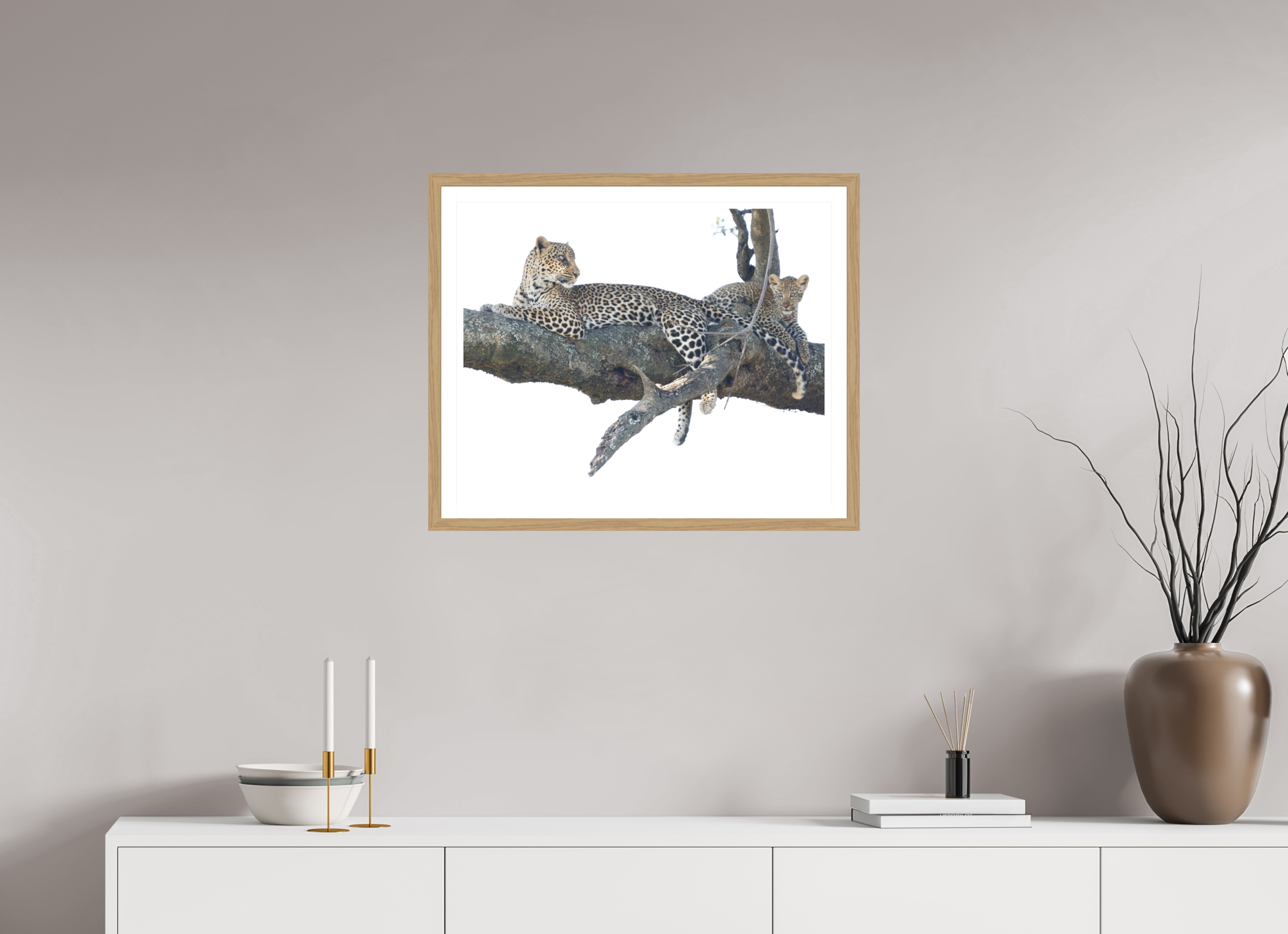 62.5 x 50 cm, Natural Oak colour frame Fine Art print on Hahnemühle paper with 3cm Passe-Partout w Museum glass Ndoto and Namunyak II