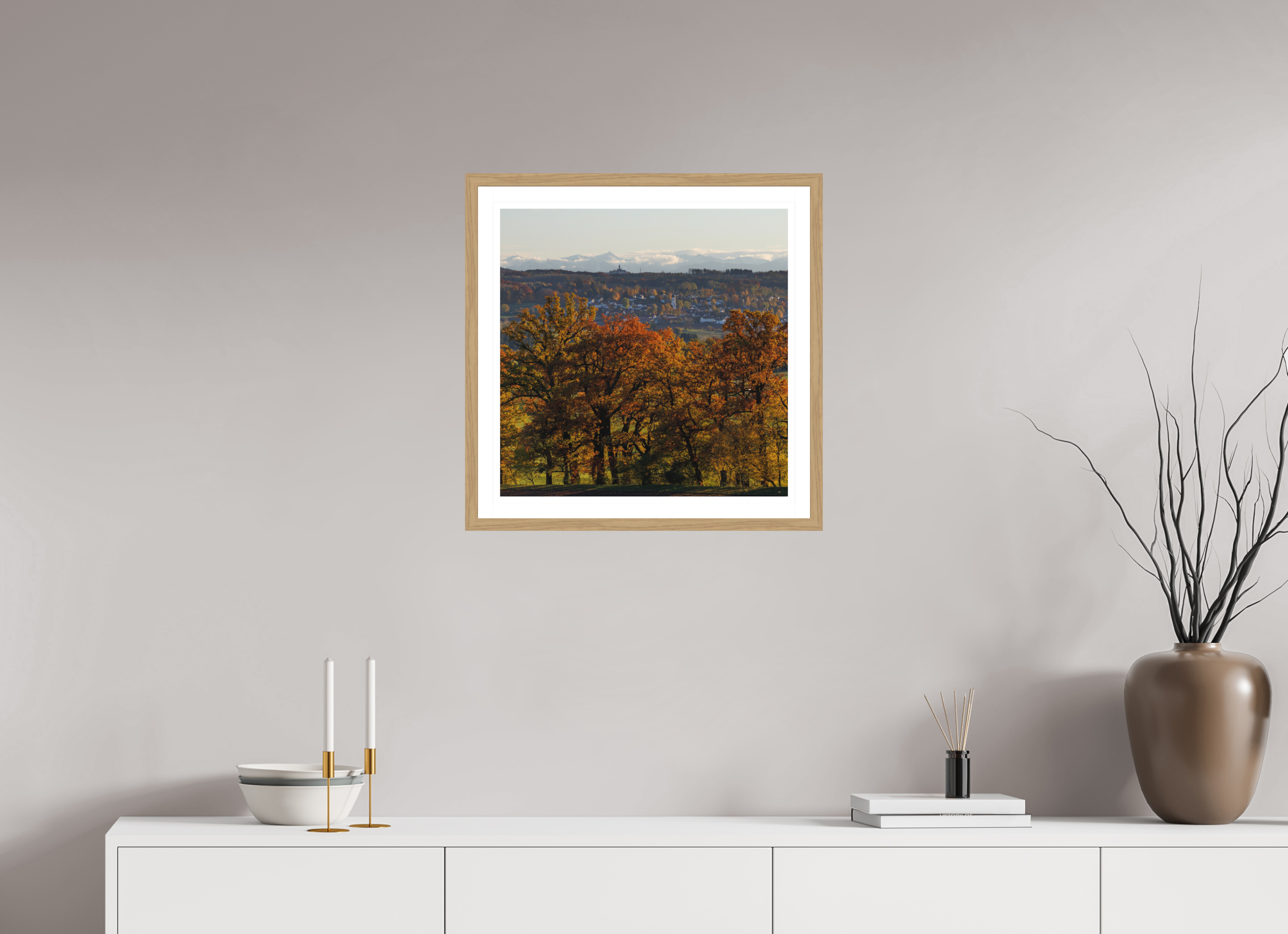 50 x 50 cm, Natural oak colour frame Fine Art on 308g-m2 Hahnemühle rag paper - 3cm Passe-partout - Matte glass Seefeld II