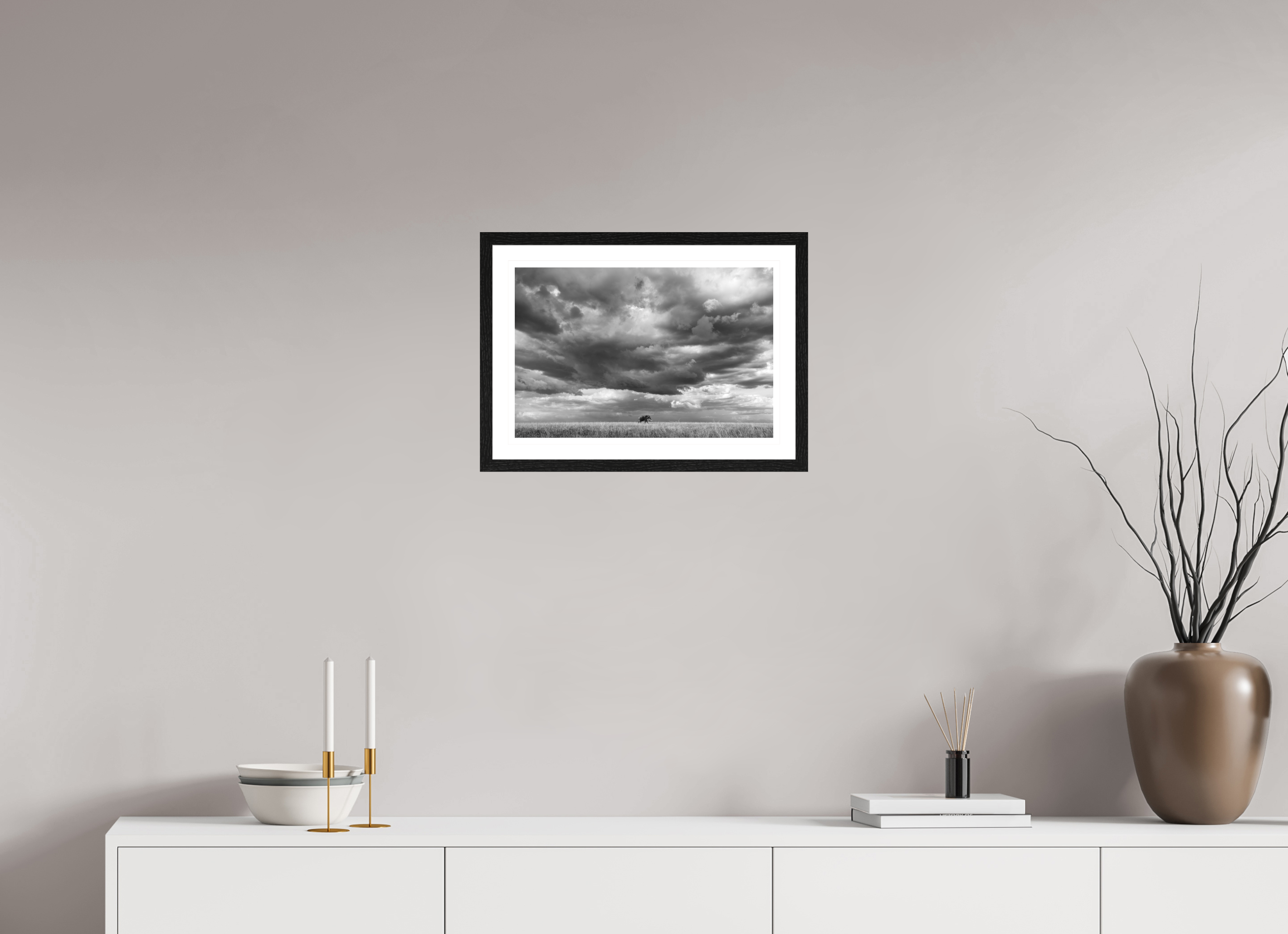 45 x 30 cm, Black oak colour frame Fine Art on 308g-m2 Hahnemühle rag paper - 3cm Passe-partout - Matte glass Awesome I