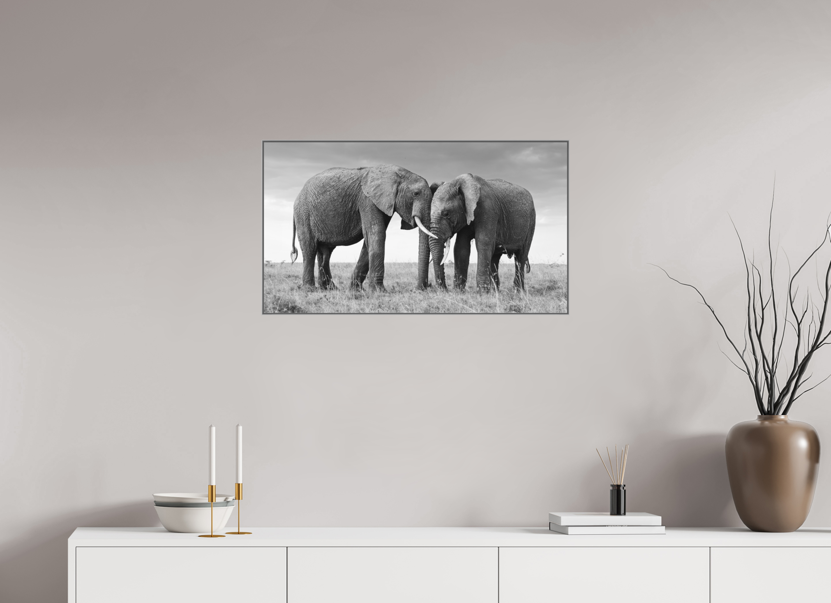 80 x 45 cm, Framed in Aluminium Art Box Printed on Ilford BW Photo Print under Acrylic Glass - w-out border Intimate Moments II