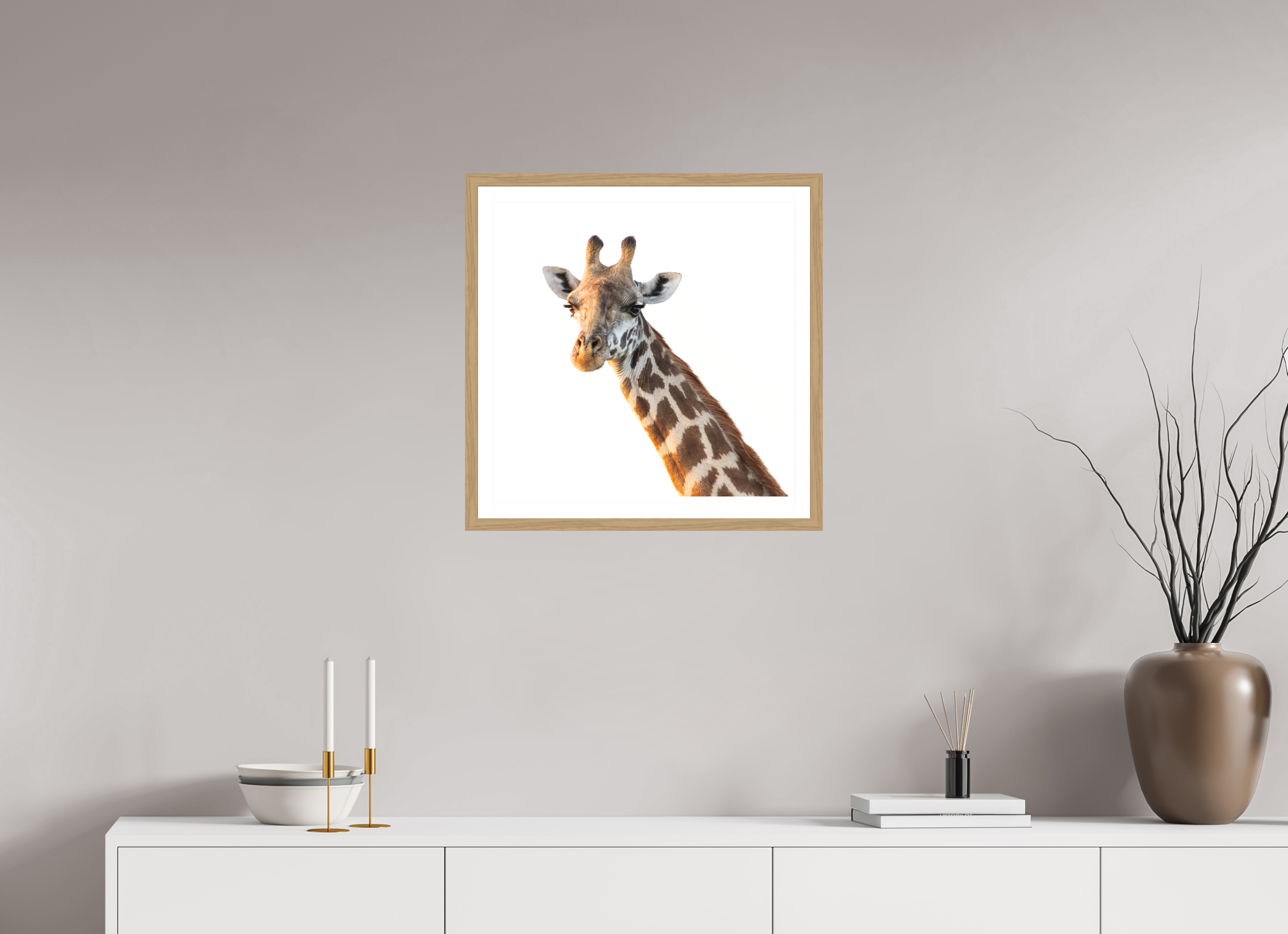 50 x 50 cm, Natural Oak colour frame Fine Art print on Hahnemühle paper with 3cm Passe-Partout w Museum glass Morning Light