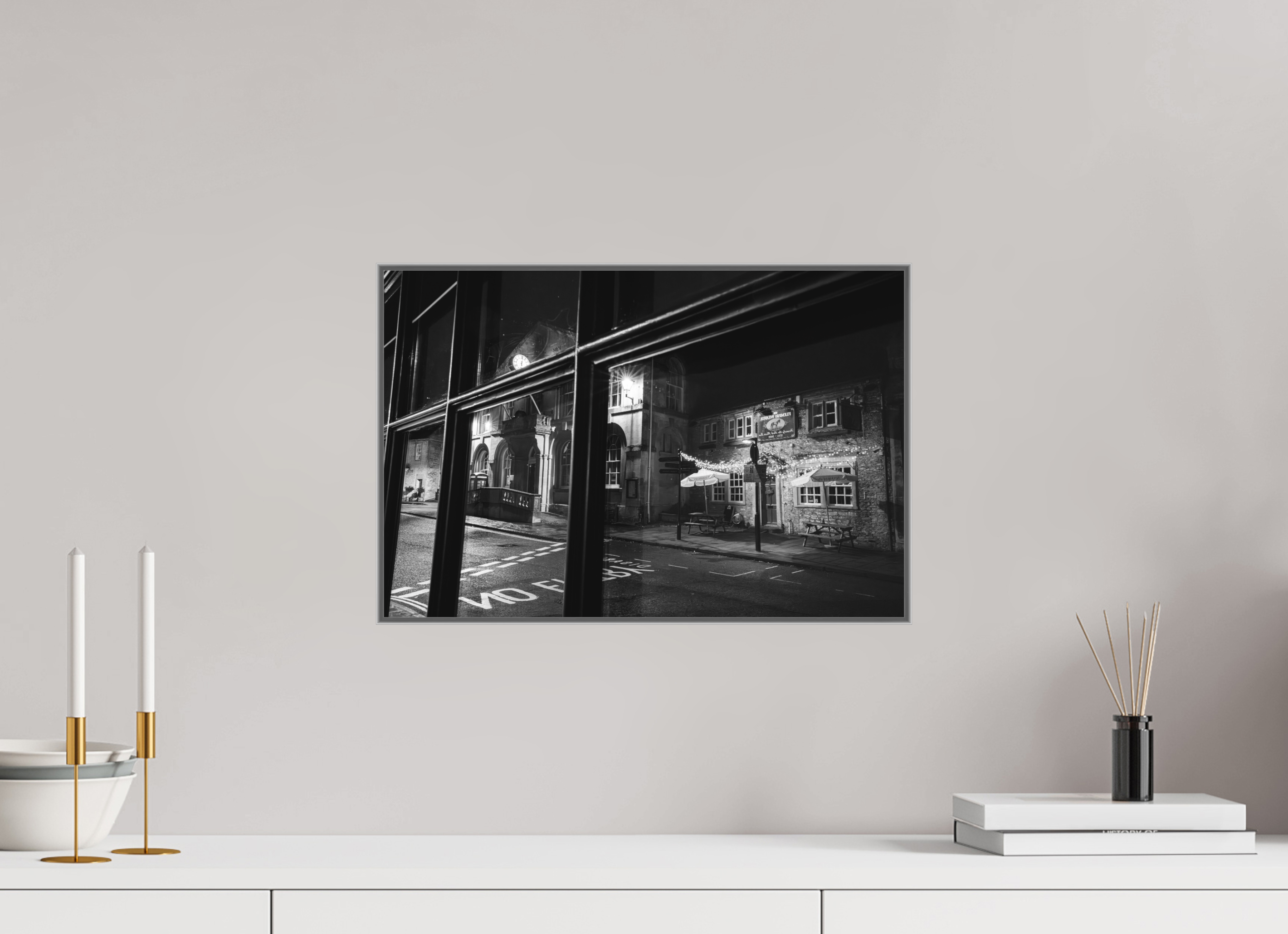 45 x 30 cm, Framed in Aluminium Art Box Printed on Ilford BW Photo Print under Acrylic Glass - w-out border Reflections on Corsham