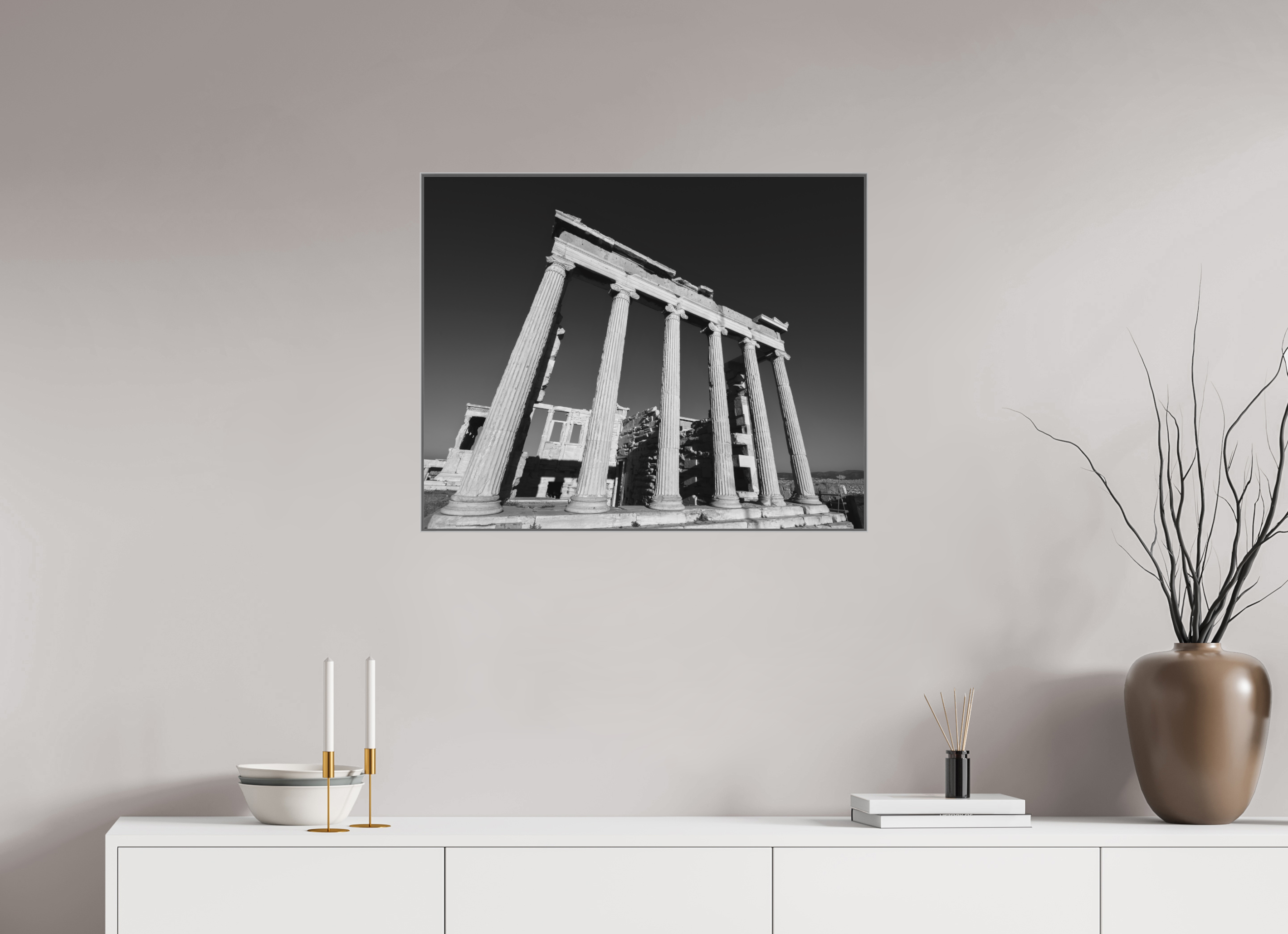 75 x 60 cm, Framed in Aluminium Art Box Printed on Ilford BW Photo Print under Acrylic Glass - w-out border Acropolis I