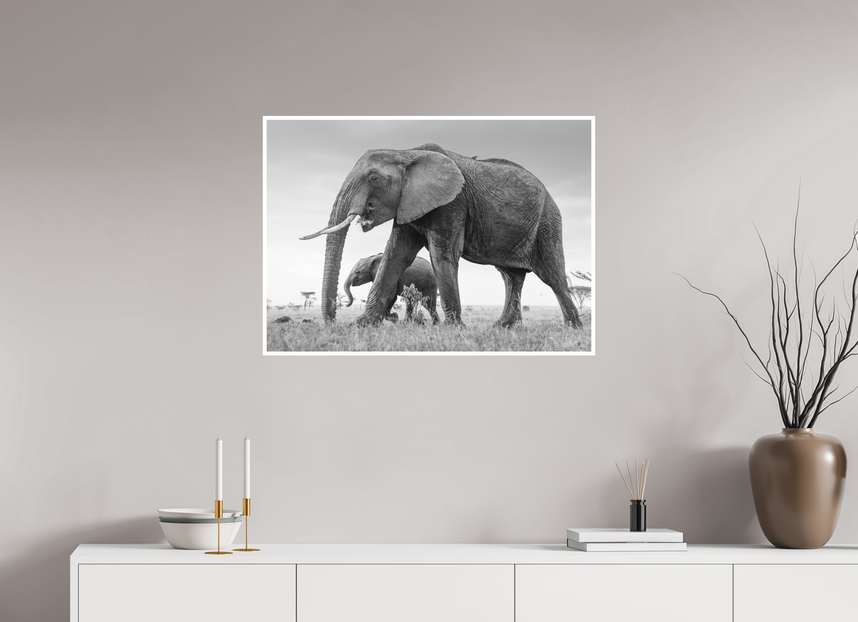 84 x 60 cm, Unframed Fine Art Giclée print on Hahnemühle Photo Rag paper with 1cm border Elephant and Baby III