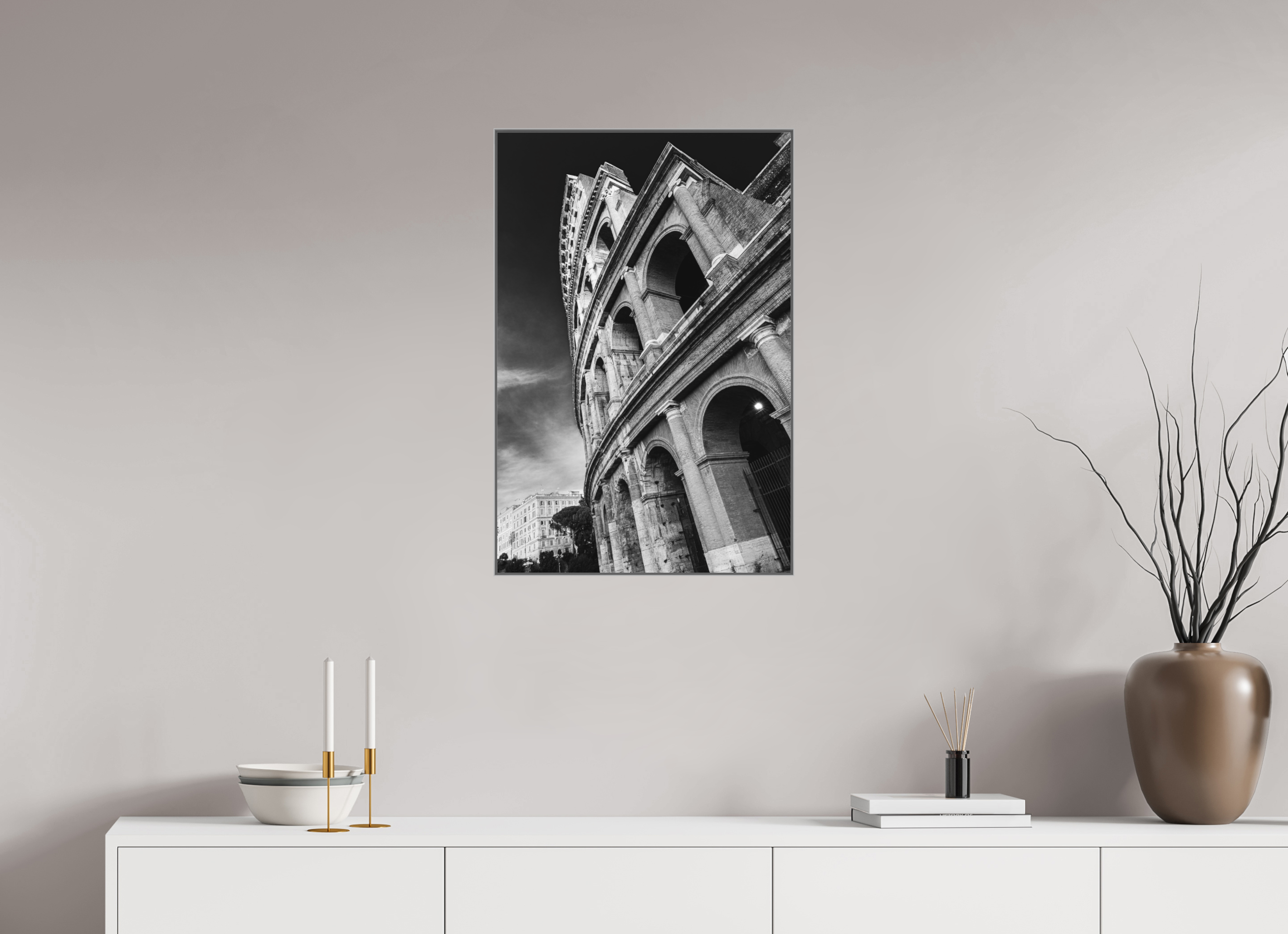 50 x 75 cm, Framed in Aluminium Art Box Printed on Ilford BW Photo Print under Acrylic Glass - w-out border Colosseum I