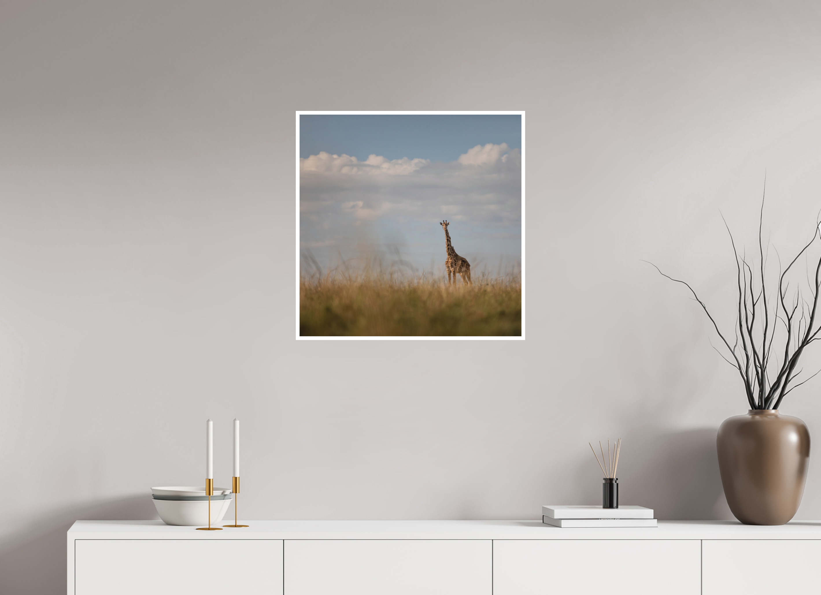 60 x 60 cm, Unframed Fine Art Giclée print on Hahnemühle Photo Rag paper with 1cm border Giraffe I