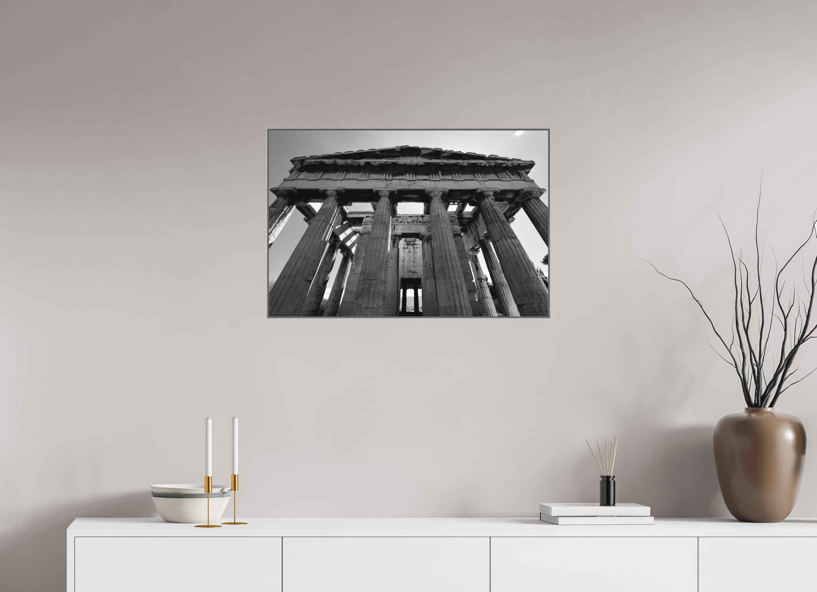 75 x 50 cm, Framed in Aluminium Art Box Printed on Ilford BW Photo Print under Acrylic Glass - w-out border Temple of Hephaestus I