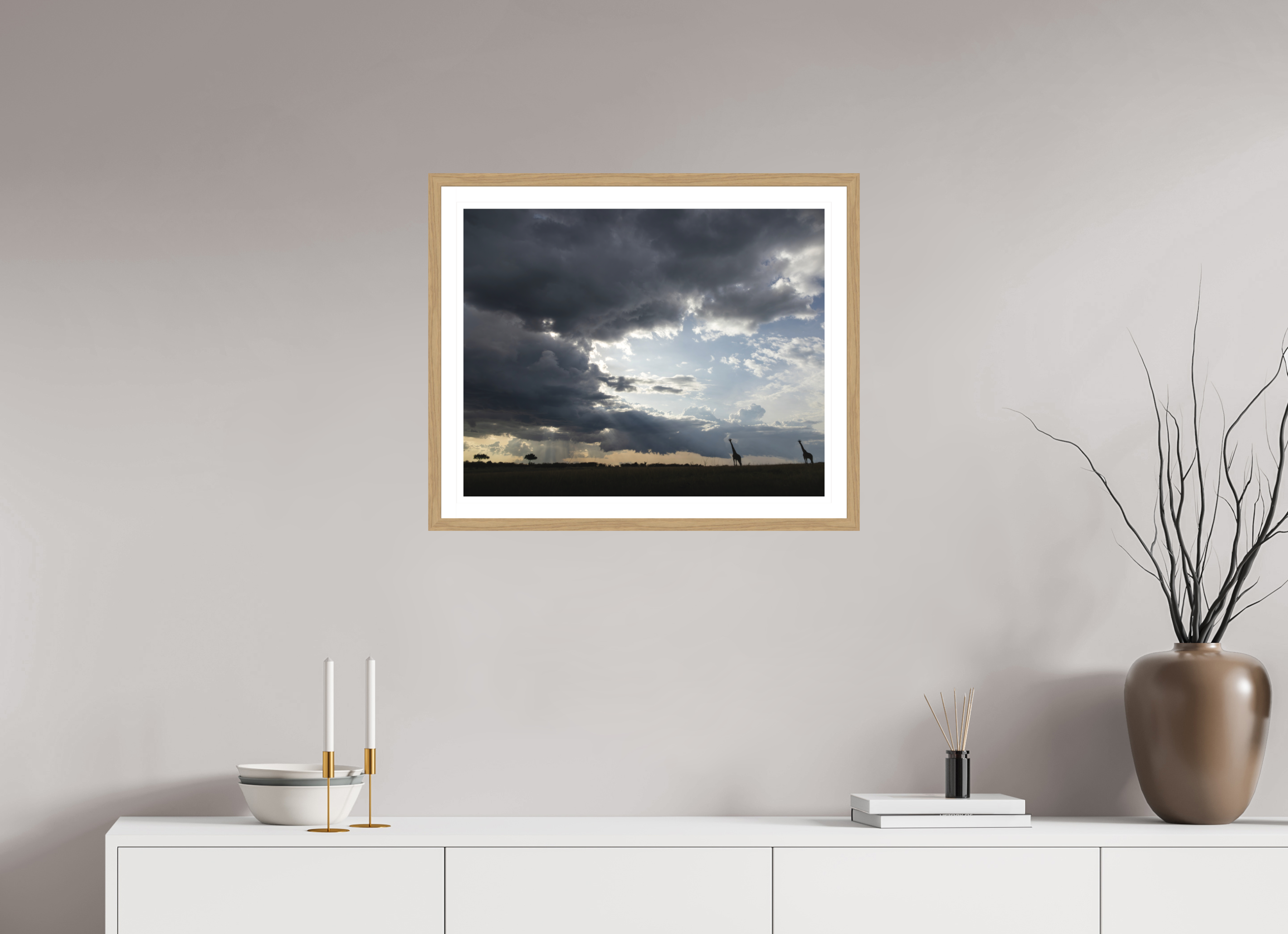 62.5 x 50 cm, Natural Oak colour frame Fine Art print on Hahnemühle paper with 3cm Passe-Partout w Museum glass Perspective II